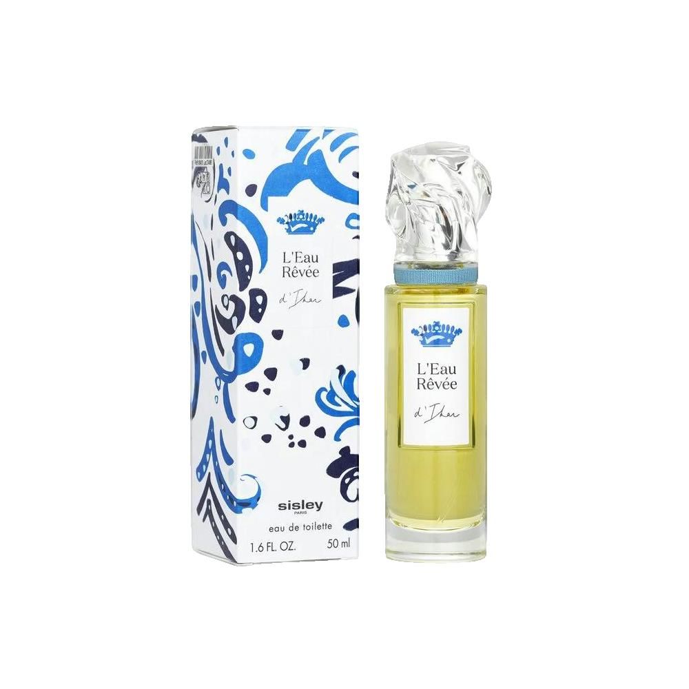 Sisley L'Eau Rêvée d'Ikar Eau de Toilette. Flakon und Verpackung. Glasflakon mit blauem Inhalt. 50 ml.