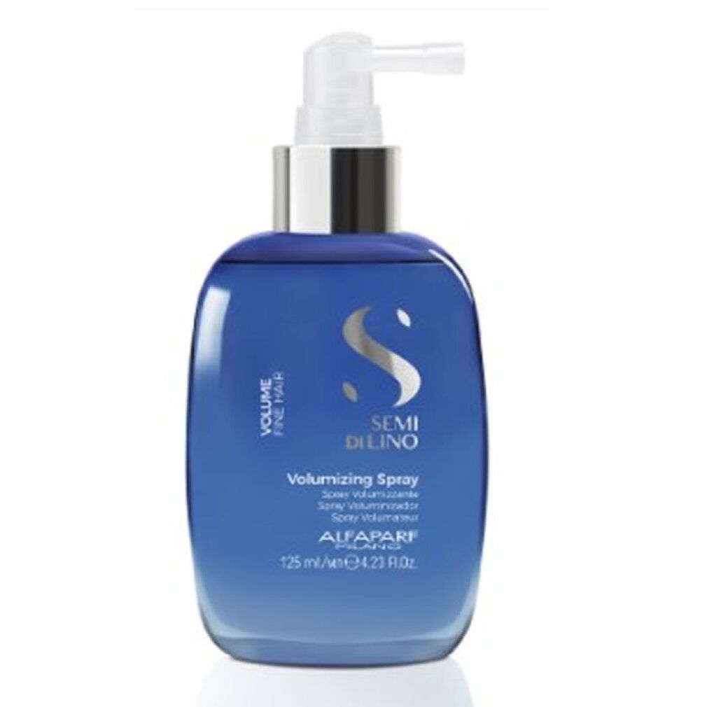 Alfaparf Milano Semi Di Lino Volumizing Spray, 125 ml, in blauer Flasche mit Pumpspender.