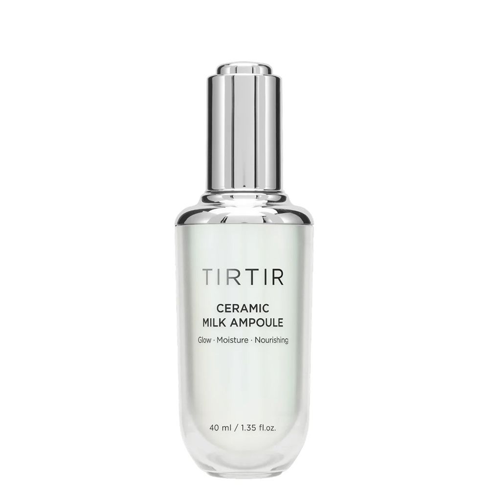 TIRTIR Ceramic Milk Ampoule in klarer Glasflasche mit silbernem Applikator.