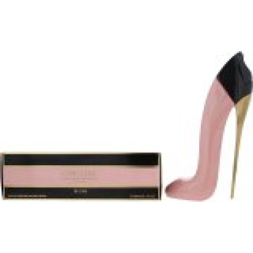 Carolina Herrera Good Girl Blush Damenparfum in Stöckelschuh-Form, rosa, mit schwarzem Absatz und goldenem Stiletto.