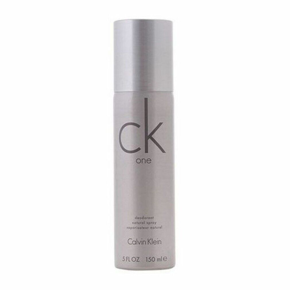 Silberne Deospray-Flasche mit "ck one"-Logo. "Calvin Klein" und Volumenangabe sind sichtbar.