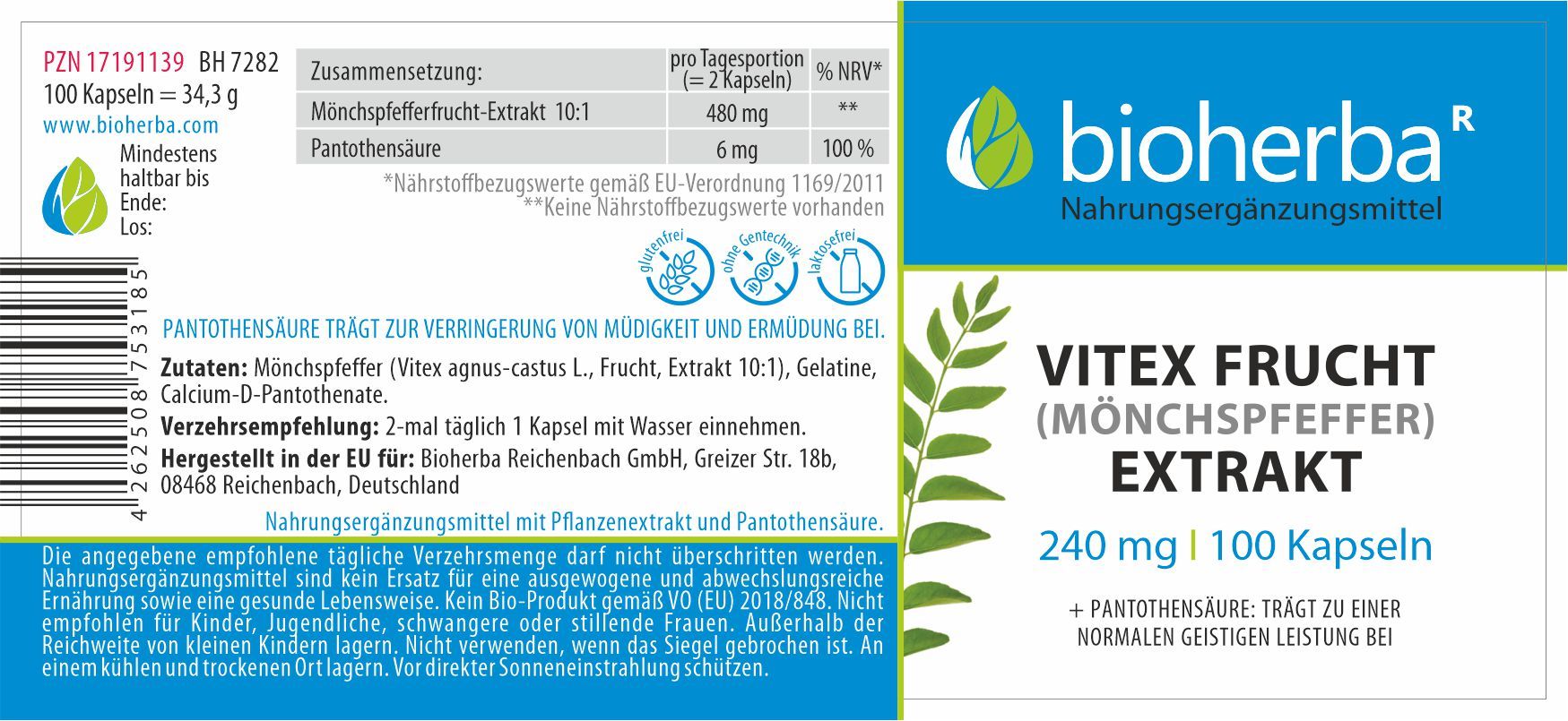 Bioherba Vitex Frucht (Mönchspfeffer) Extrakt Kapseln