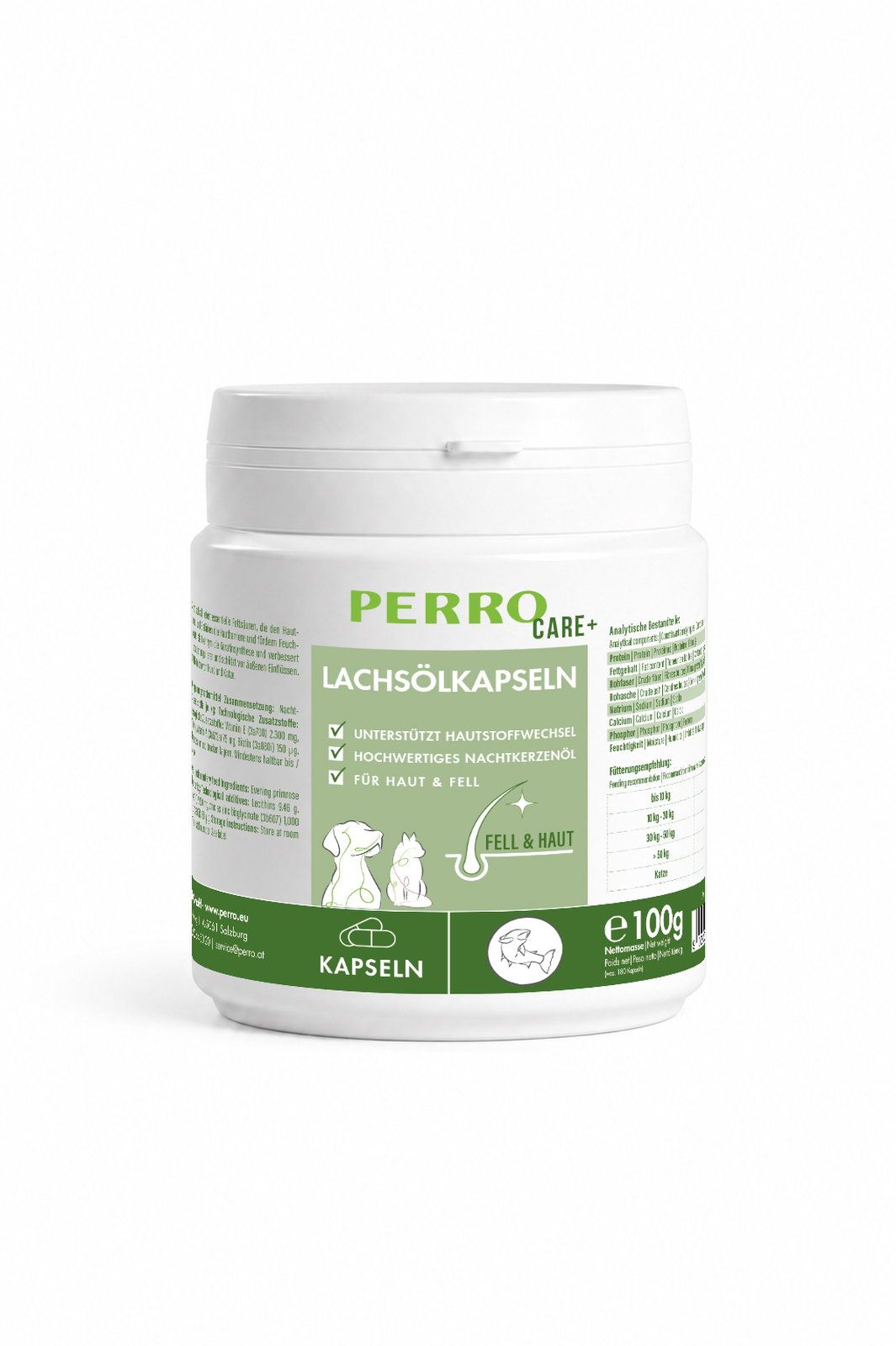 Perro Care Lachsölkapseln – Reich an Omega-3, Nachtkerzenöl & Zink für Hunde Katzen 100 g Futter