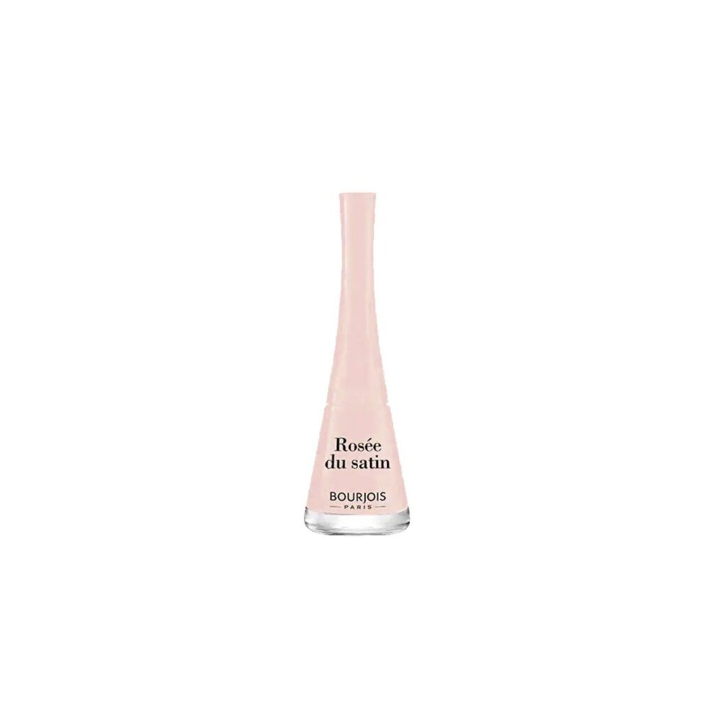Hellrosa Nagellackflasche. Aufschrift 'Rosée du satin' und 'Bourjois Paris'.