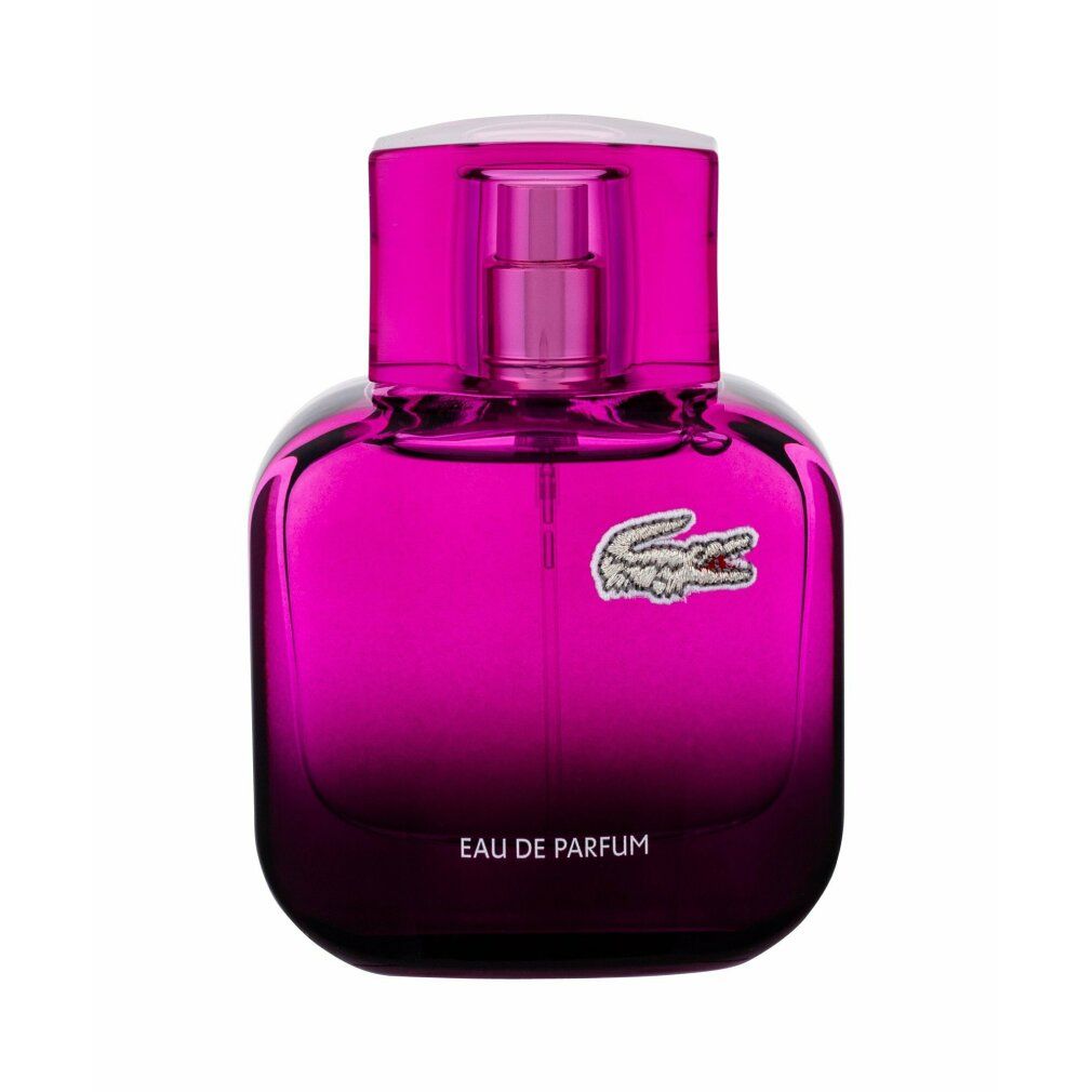 Lacoste L.12.12 Pour Elle Magnetic Edp Spray. Flakon mit Sprühkopf, rosa Farbverlauf, Krokodil-Logo.