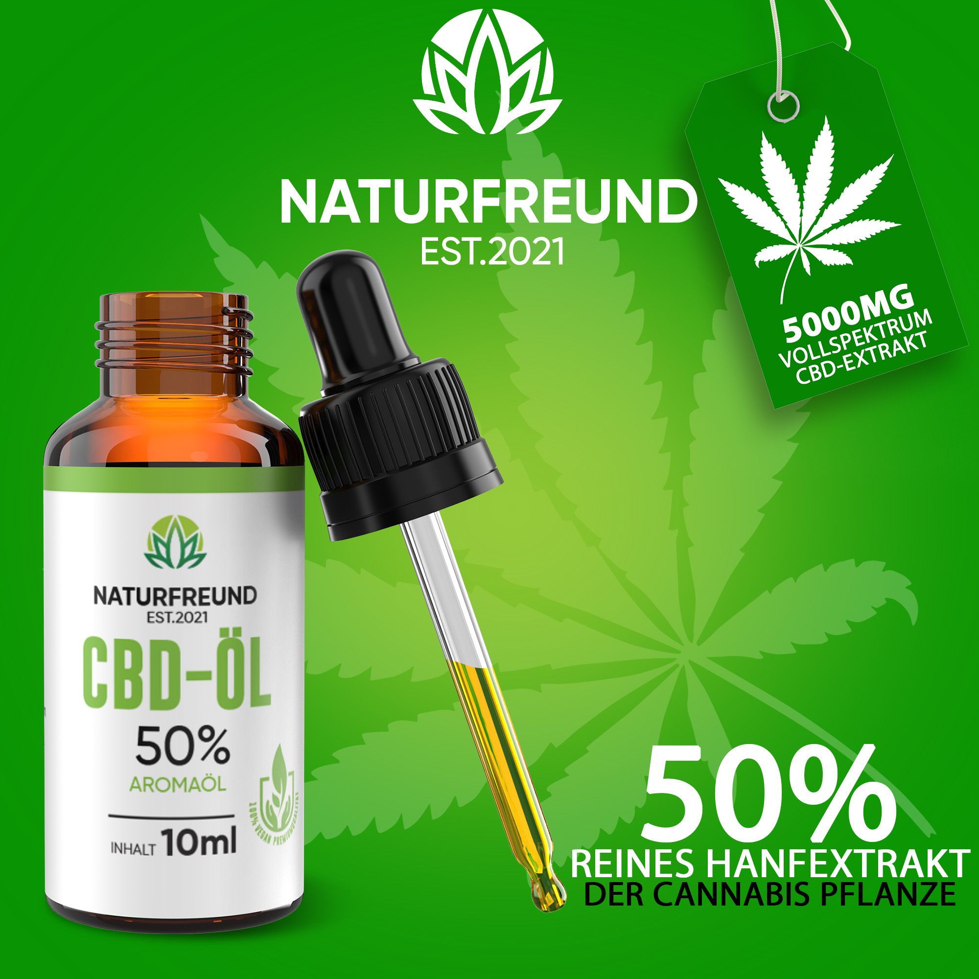 NATURFREUND® Premium CBD Öl 50% VOLLSPEKTRUM Hanföl Cannabisöl CBD Tropfen