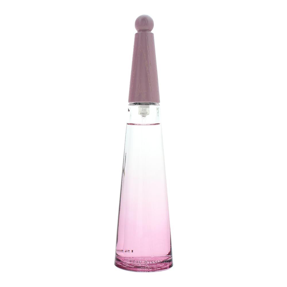 Issey Miyake L'Eau d'Issey Solar Violet Flakon. Rosa Farbverlauf, Holzdeckel. Aufschrift am Boden.