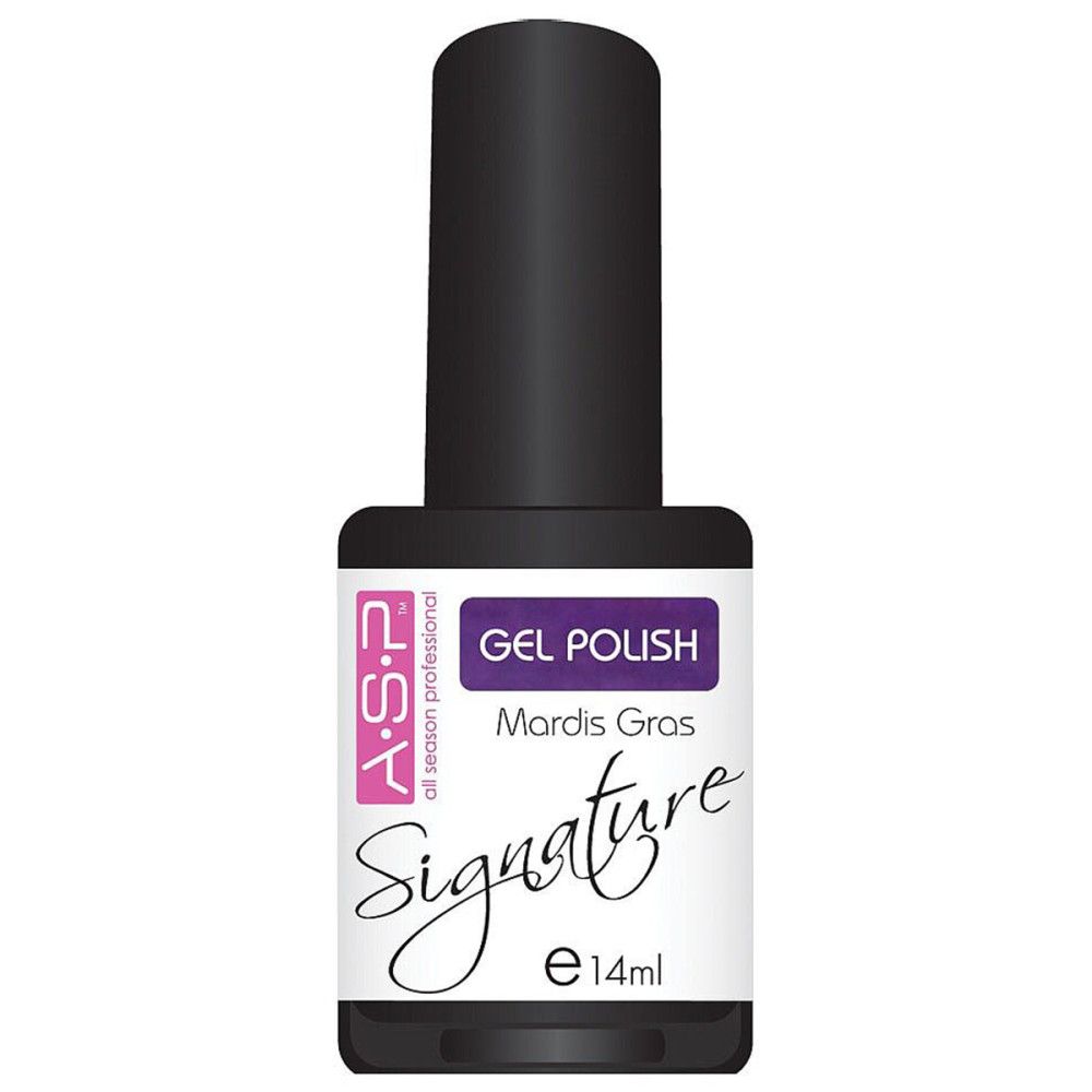 Nagellackflasche mit schwarzem Deckel. Etikett mit 'A.S.P.', 'Signature' und 'e14ml'.