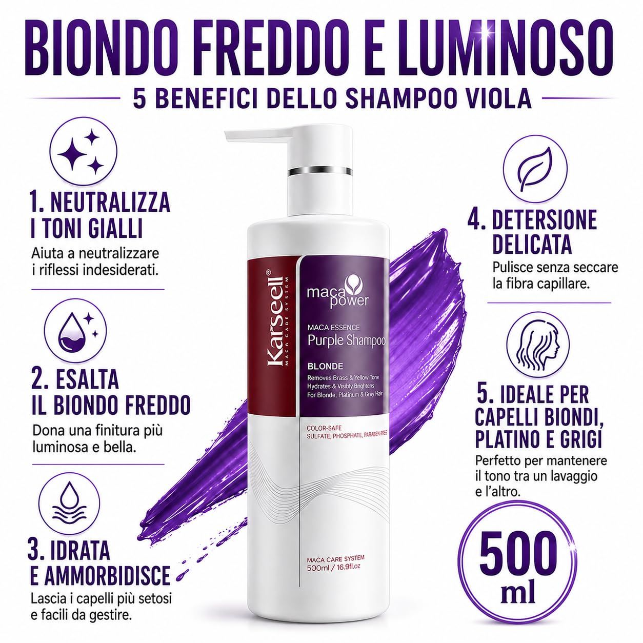 KARSEELL Violett-Shampoo Gegen Gelbstich für Blondes Graues und Weißes Haar