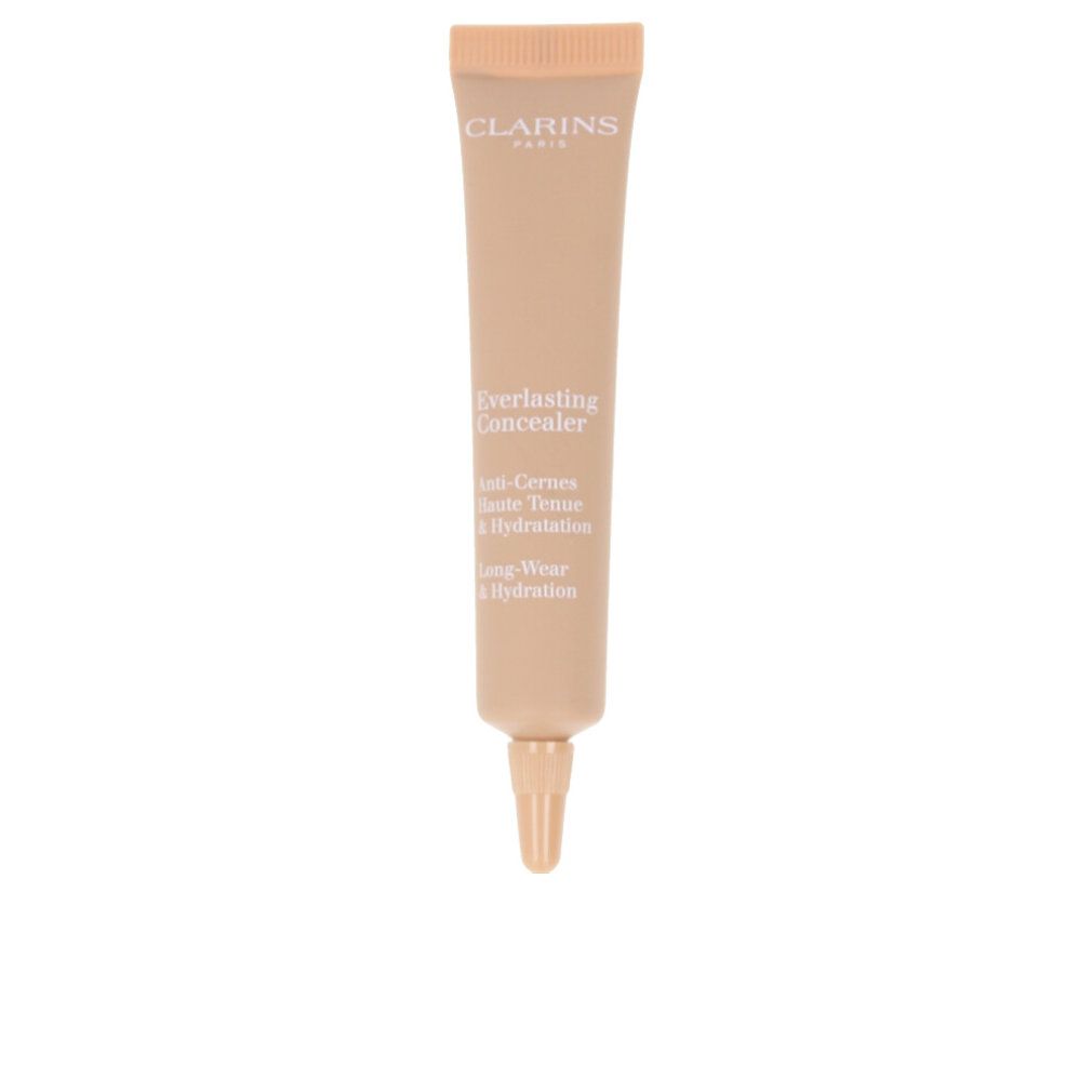 Clarins Everlasting Concealer 03 Tube. Beige, mit Applikatorspitze. Produktname und Marke sichtbar.