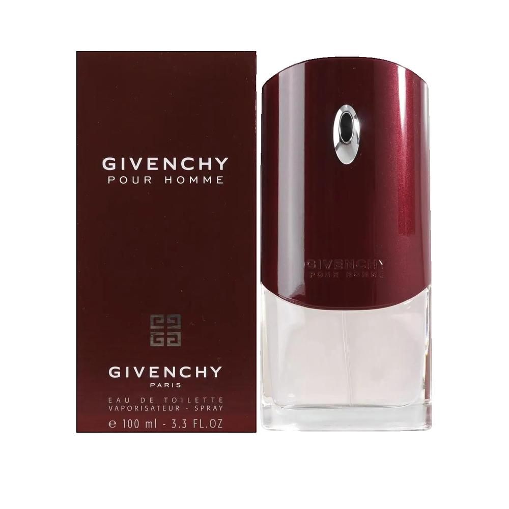Givenchy Pour Homme Eau de Toilette. Roter Flakon und Verpackung. Logo und Schriftzug Givenchy.
