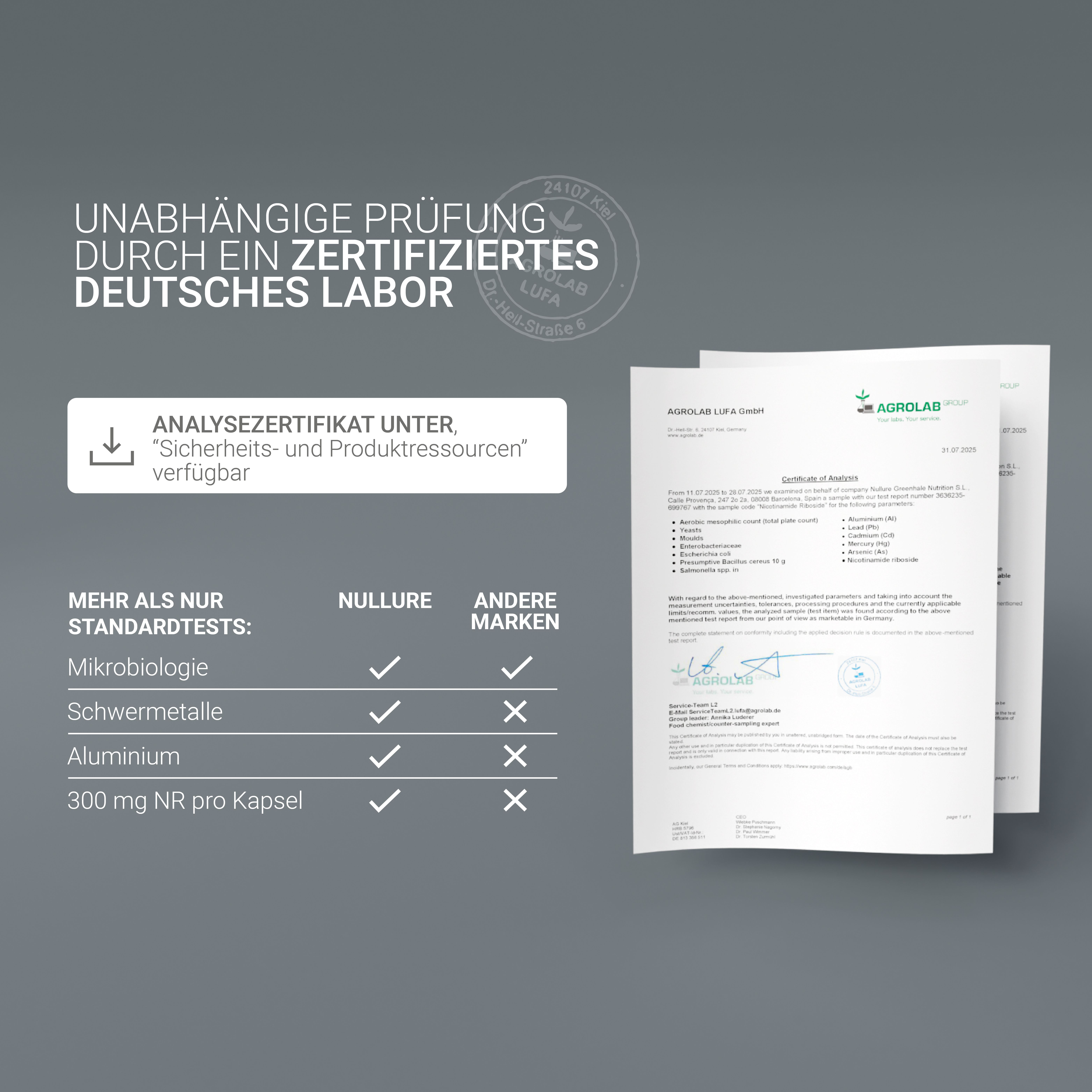 Nullure Nicotinamide Riboside Kapseln: 300 mg NR, Clean Label zertifiziert, vegan.