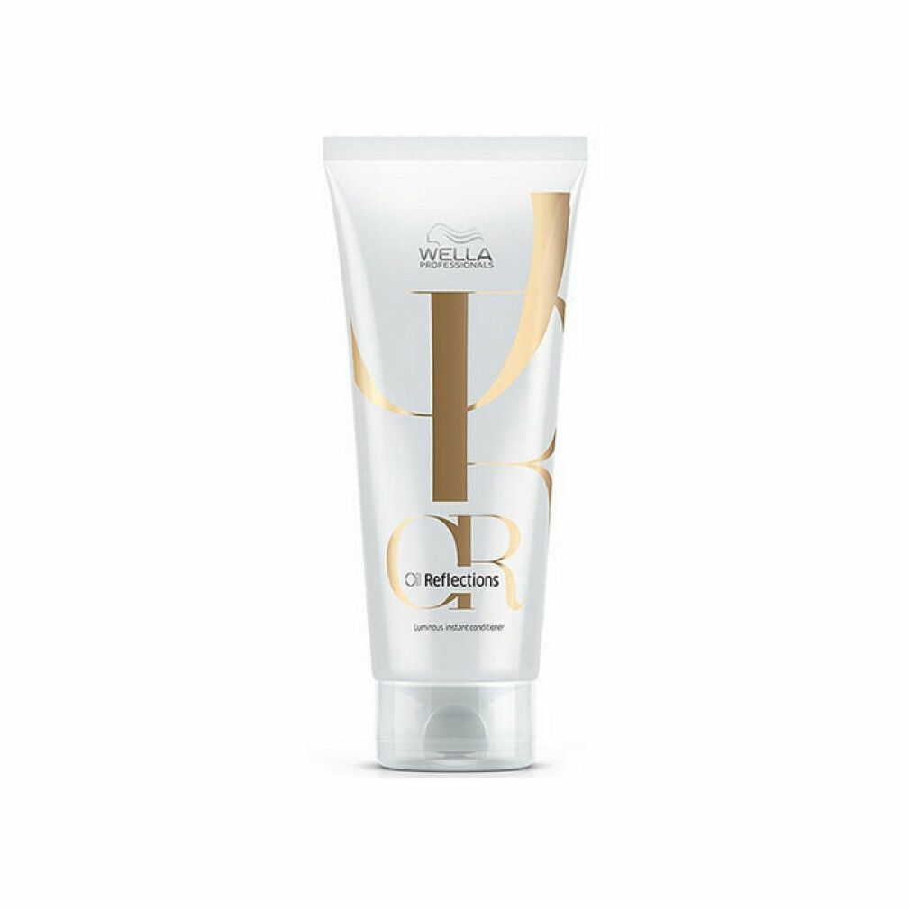 Weiße Tube mit goldfarbenem Schriftzug. Enthält Wella Oil Reflections Luminous Instant Conditioner. Produktansicht.