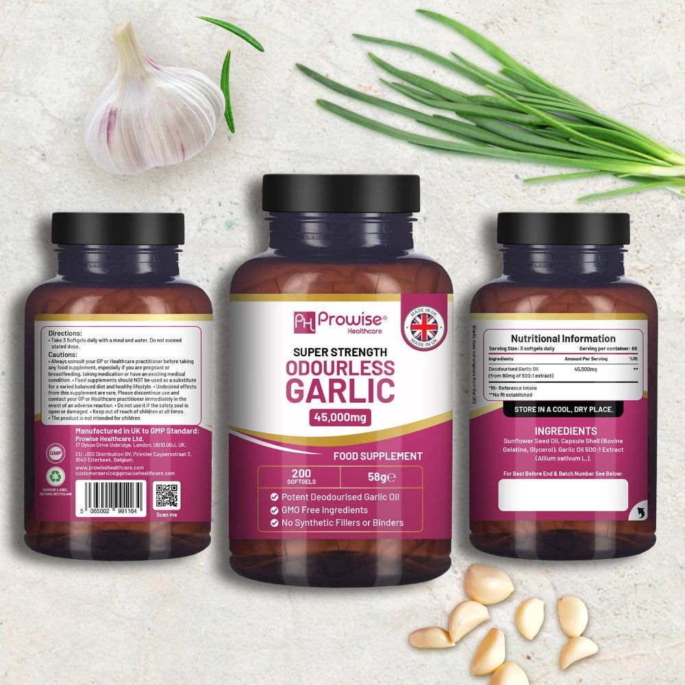 Prowise Odourless Garlic Kapseln, 45.000mg, 200 Stück, für täglichen Gebrauch.