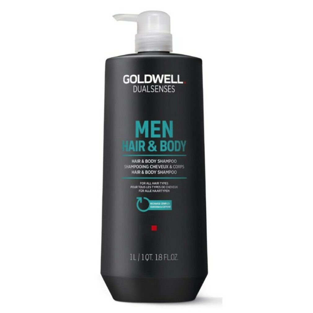 Schwarze Flasche Goldwell Dualsenses Men 2-in-1 Shampoo mit Pumpspender, 1L.