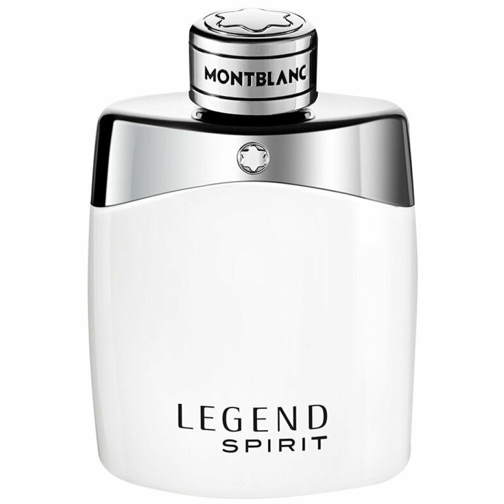 Weißes Eau de Toilette mit silberner Kappe. Aufschrift Legend Spirit und Montblanc.