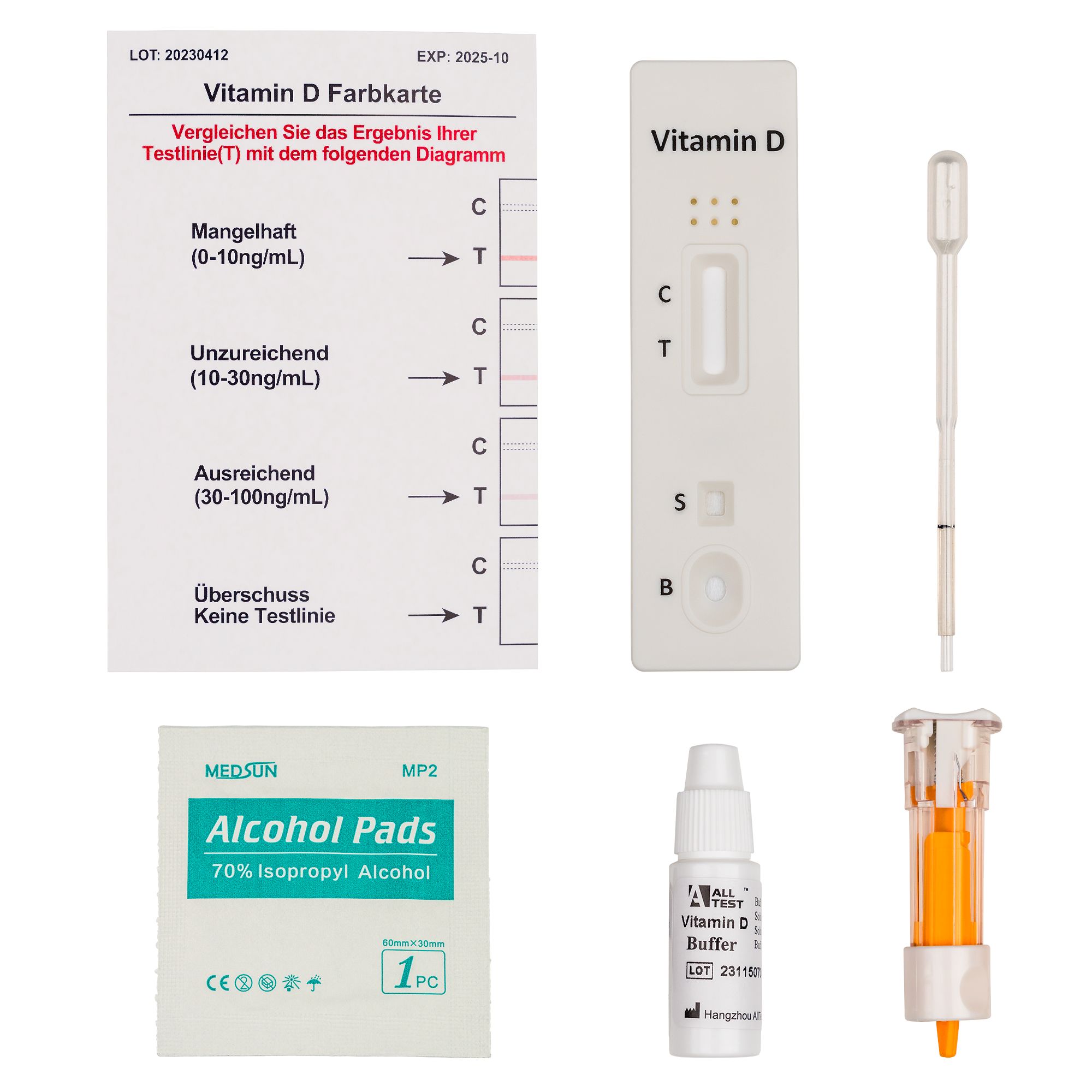 David Vitamin D Testkit 0-100 ng/mL mit Farbkarte In vitro 6 St Set