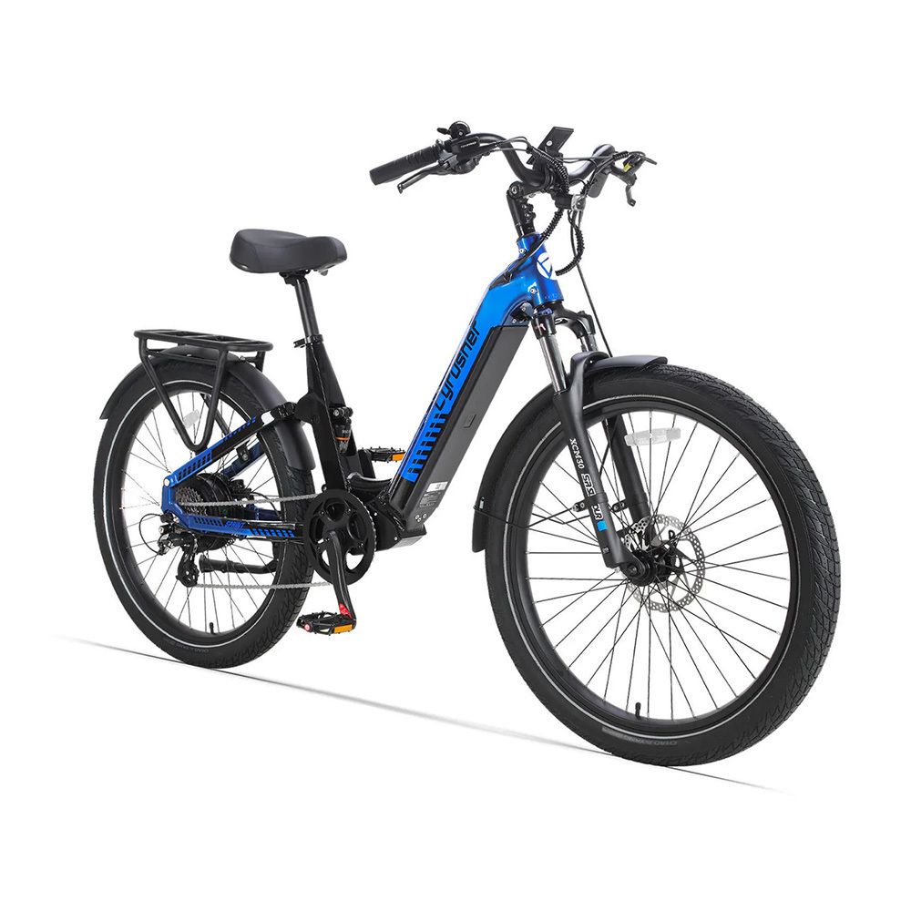 Blau-schwarzes E-Bike. Schutzbleche, 8 Gänge. Cyrusher Sprint.