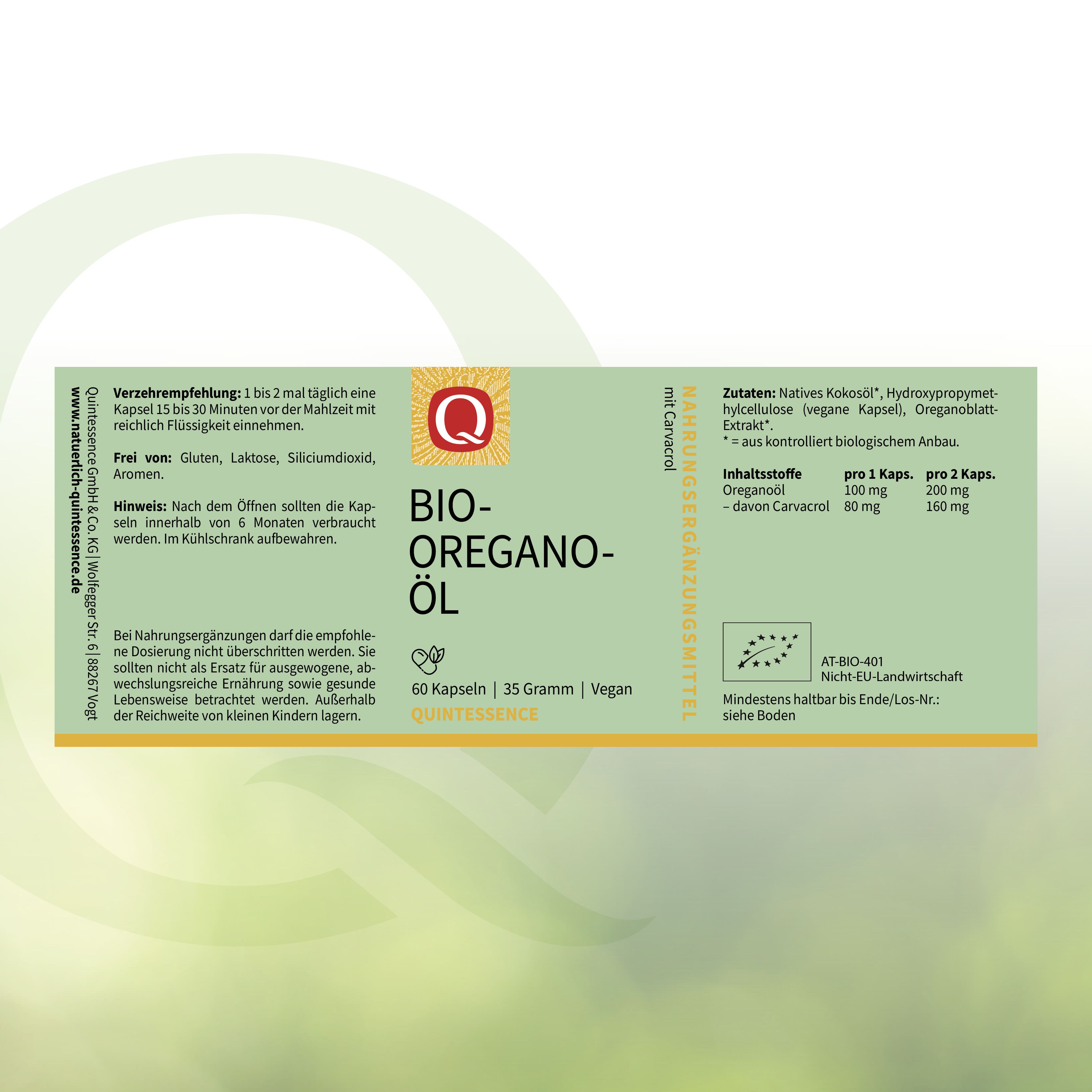 Produktverpackung mit Produktname, Marke, Kapselanzahl und Vegan-Hinweis. Enthält Informationen zu Inhaltsstoffen und Anwendung.