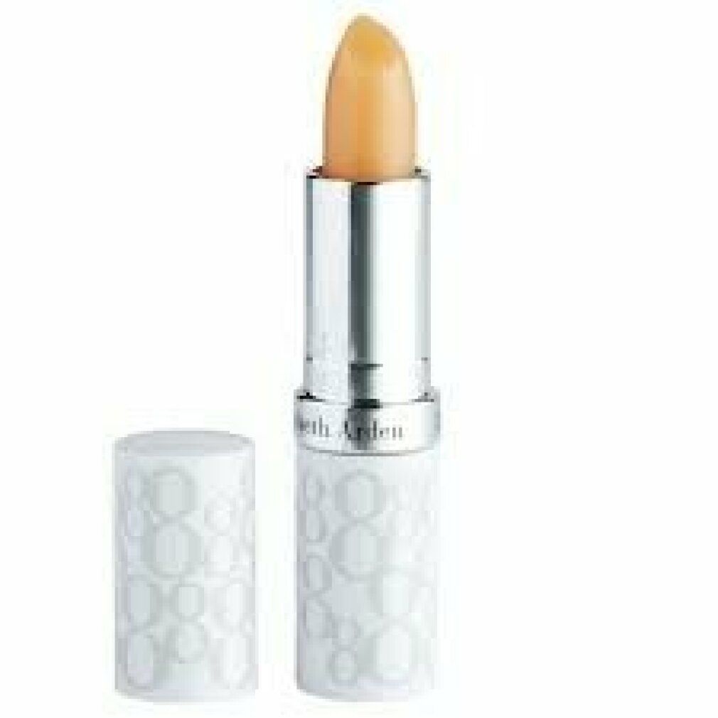 Lippenstift mit silberfarbenem Gehäuse und weißer Kappe. Der Lippenstift ist teilweise herausgedreht. Auf dem Gehäuse steht Elizabeth Arden.