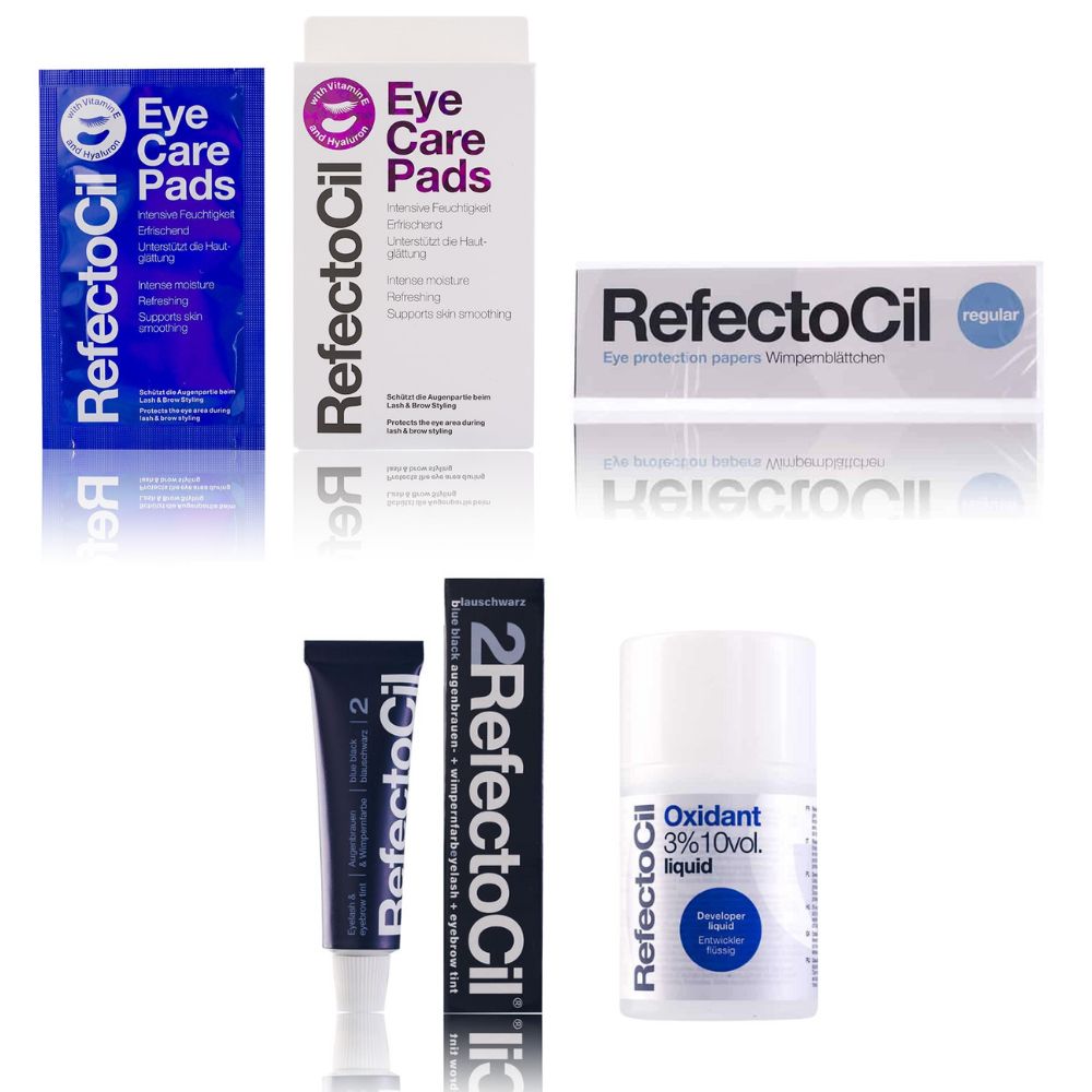Refectocil Wimpernfarbe blauschwarz 2 & Oxidant flüssig 3% Wimpernblättchen Eye Care Pads Set 15 ml Creme
