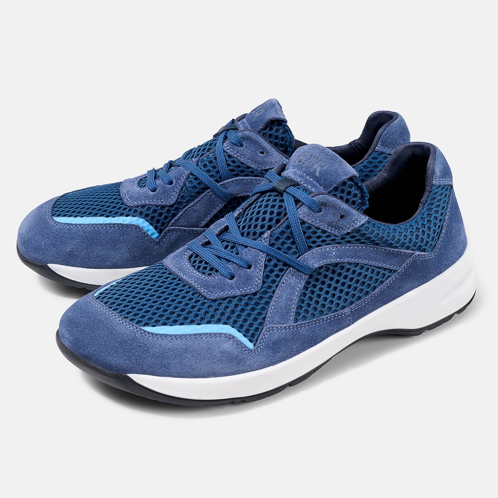 Blaue BÄR LadyMove Damen-Schnürschuhe. Mesh-Einsätze, Schnürung, weiße Sohle. Breite Passform.