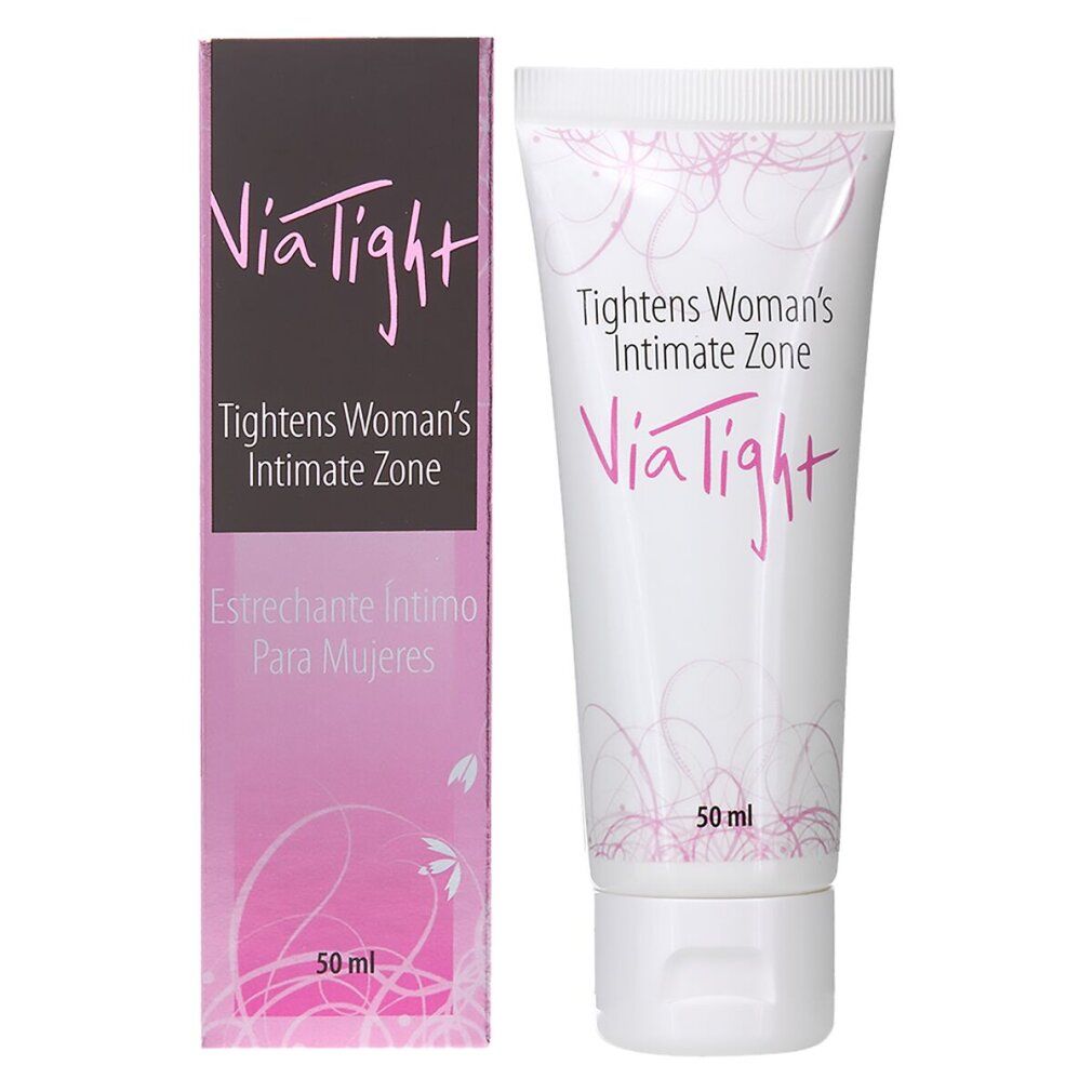 Creme-Tube und Schachtel. Aufschrift: ViaTight, Tightens Woman's Intimate Zone. 50 ml.
