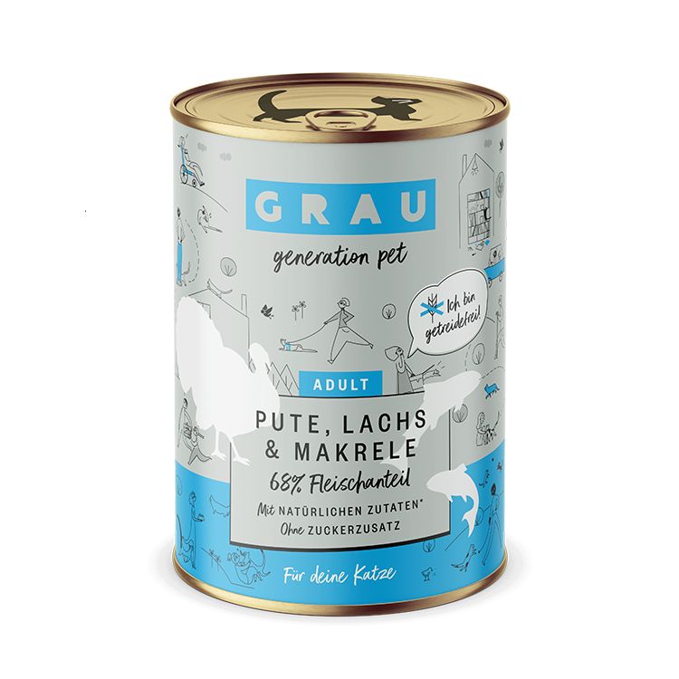 Grau Katze Pute, Lachs & Makrele 6x400 g Futter