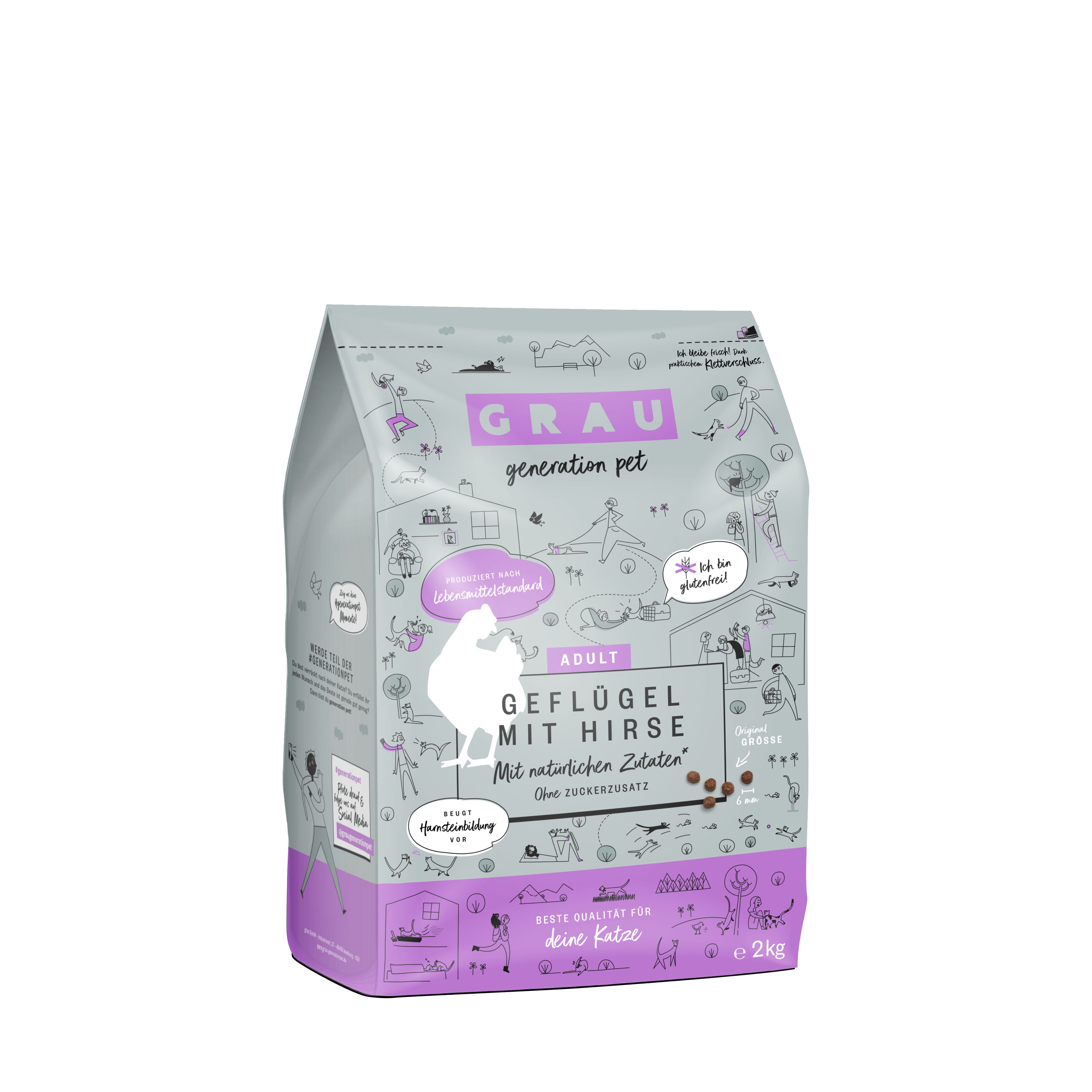 Grau Katze Geflügel mit Hirse 2 kg Futter