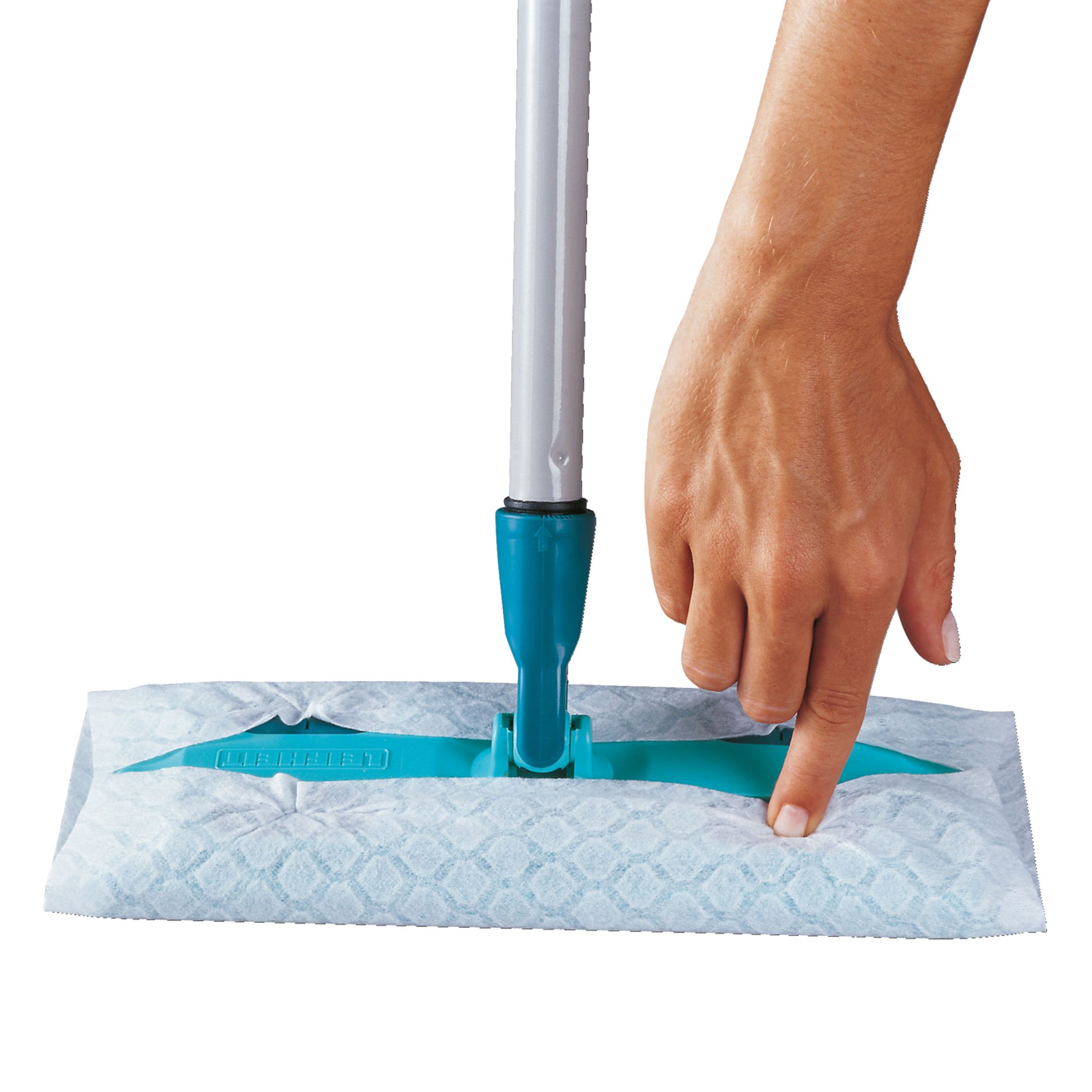 Leifheit Bodenwischer Clean & Away Telescope, Staubwischer mit Stiel, Kunststoff, Türkis, Silber
