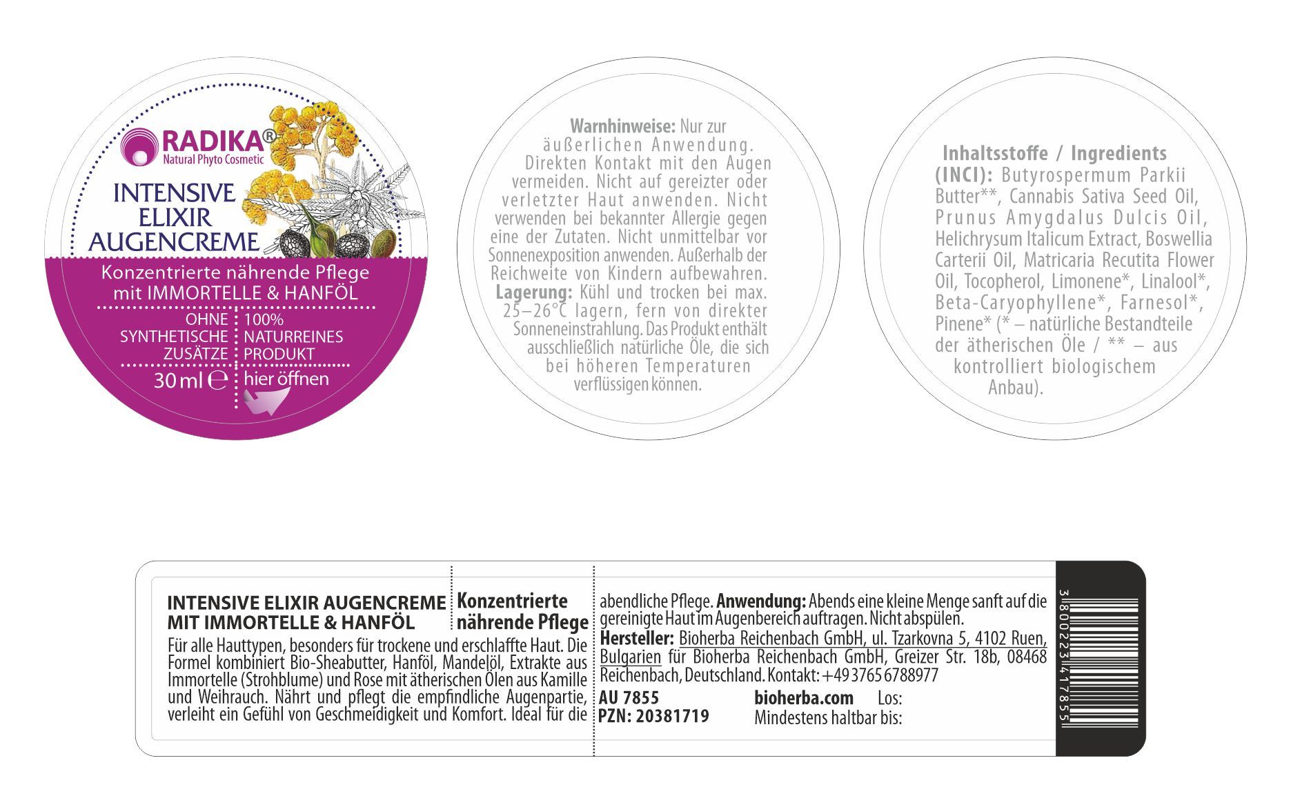 Bioherba Intensive Repair Augencreme mit Immortelle-& Hanföl