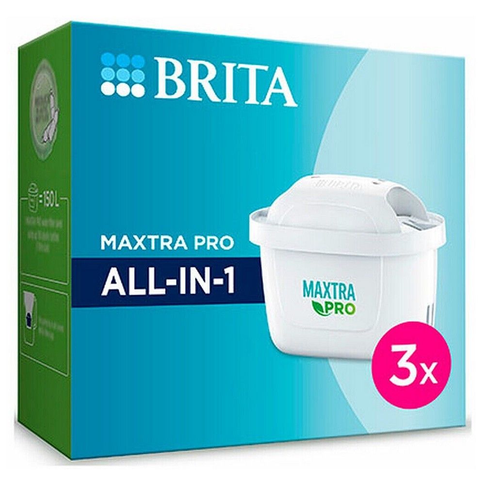 Brita Maxtra+ All-in-1 Wasserfilter-Kartuschen im 3er-Pack, eine einzelne Kartusche ist sichtbar.