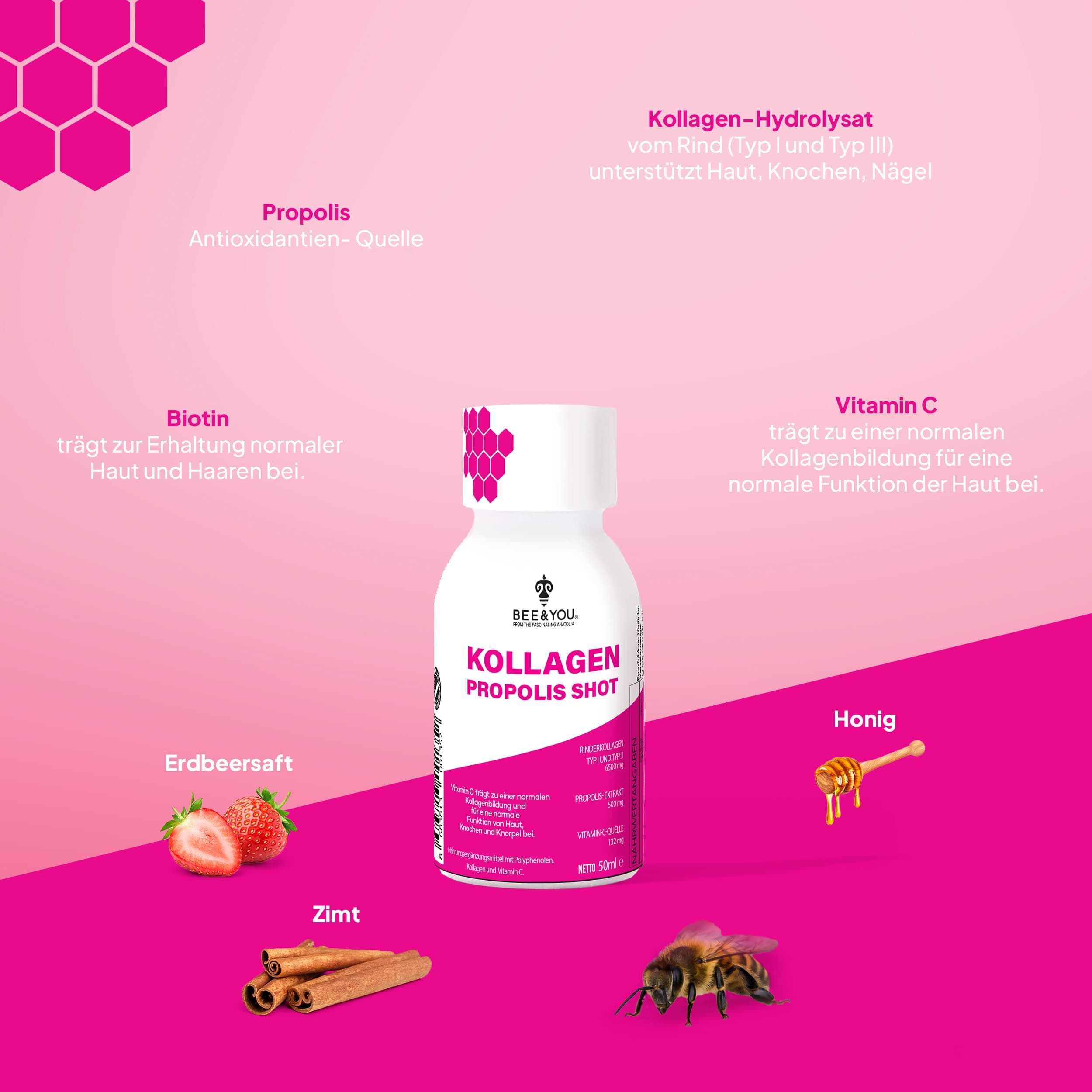 BEE&YOU Beauty Kollagen zum Trinken mit Vitamin C, Biotin, Hyaluronsäure, Propolis