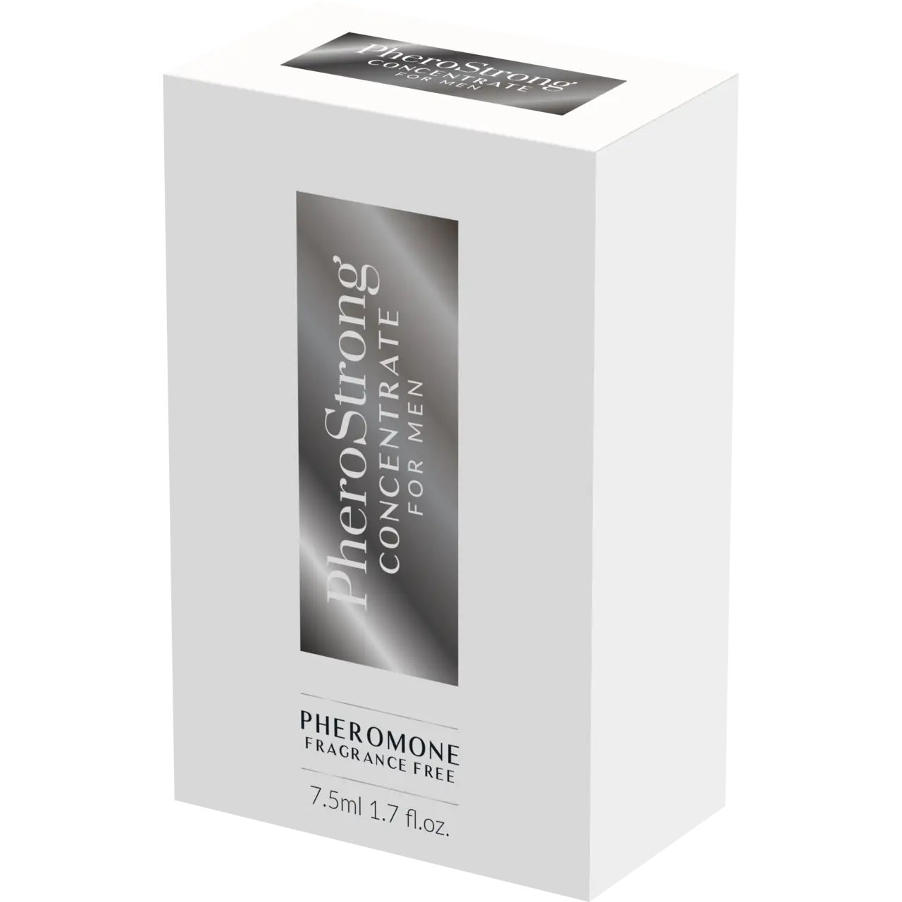 Weiße Verpackung mit Aufschrift: PheroStrong Concentrate for Men, Fragrance Free. Enthält 7,5 ml.