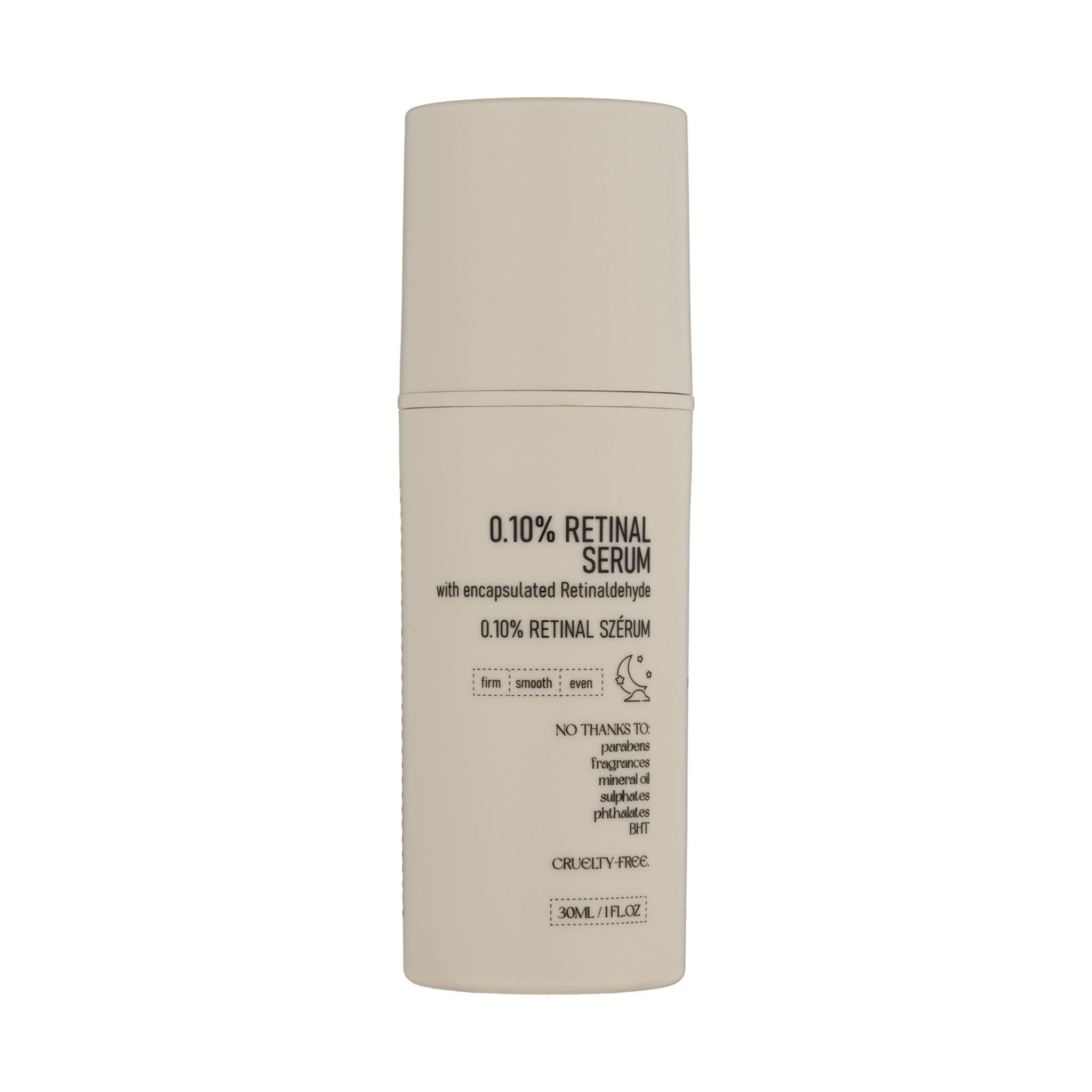 Beige Flasche mit Pipettenaufsatz, 0.10% Retinal Serum.
