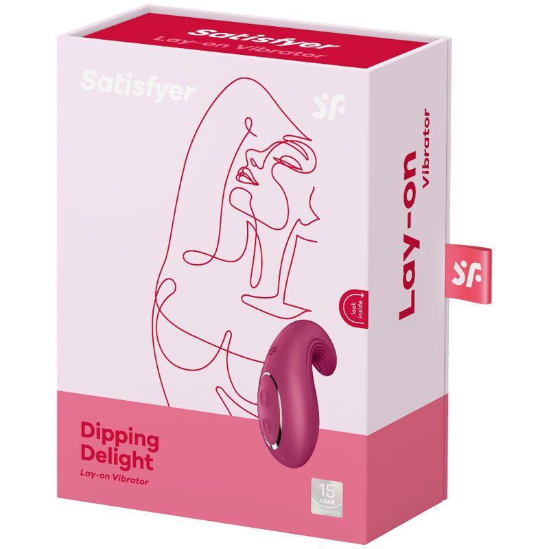 Verpackung von Satisfyer Dipping Delight. Rosa Box mit Produktabbildung und Schriftzug.