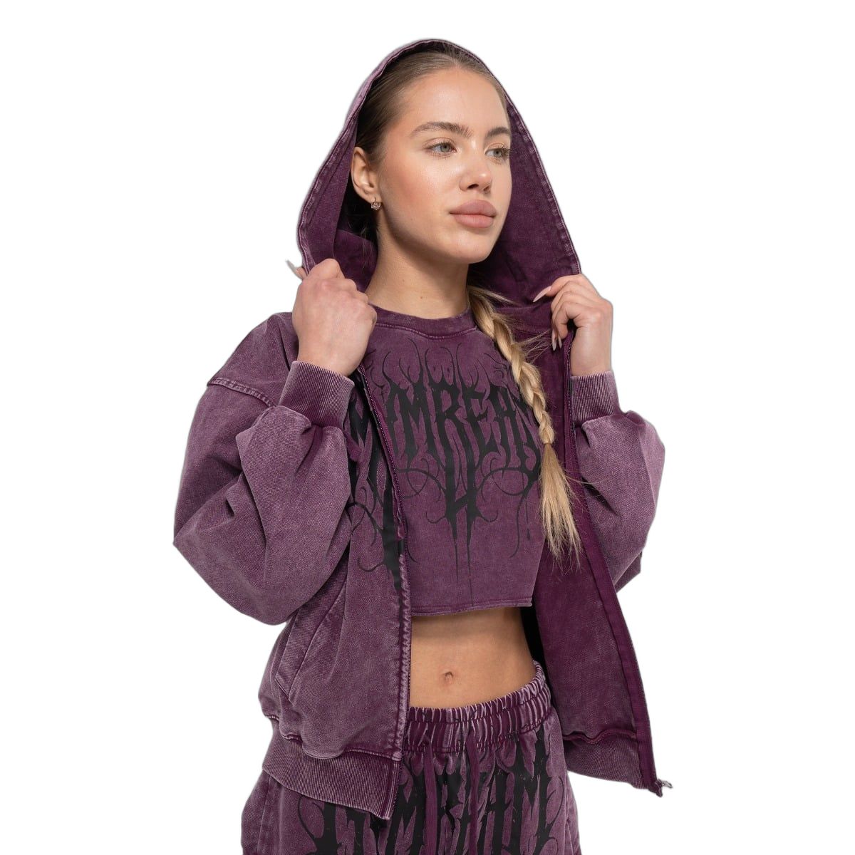 GymBeam Hoodie Damen Oversized mit Reißverschluss, Kapuze und Taschen Raisin