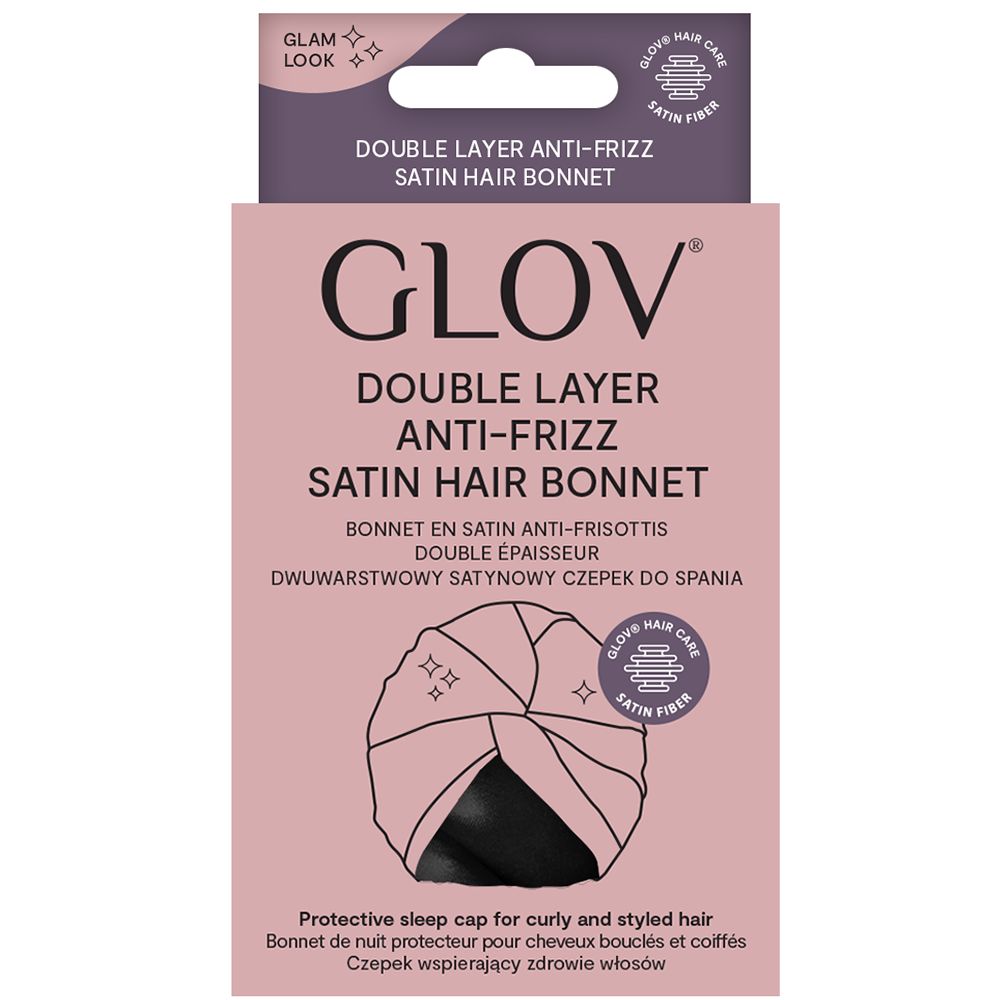 GLOV Doppellagige Anti-Frizz Schlafhaube aus Satin, Schwarz
