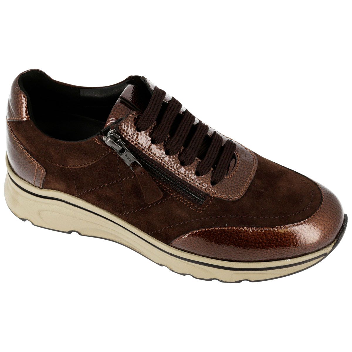 Hergos H8600 - Scarpa donna in pelle e camoscio con doppia allacciatura e plantare estraibile.
