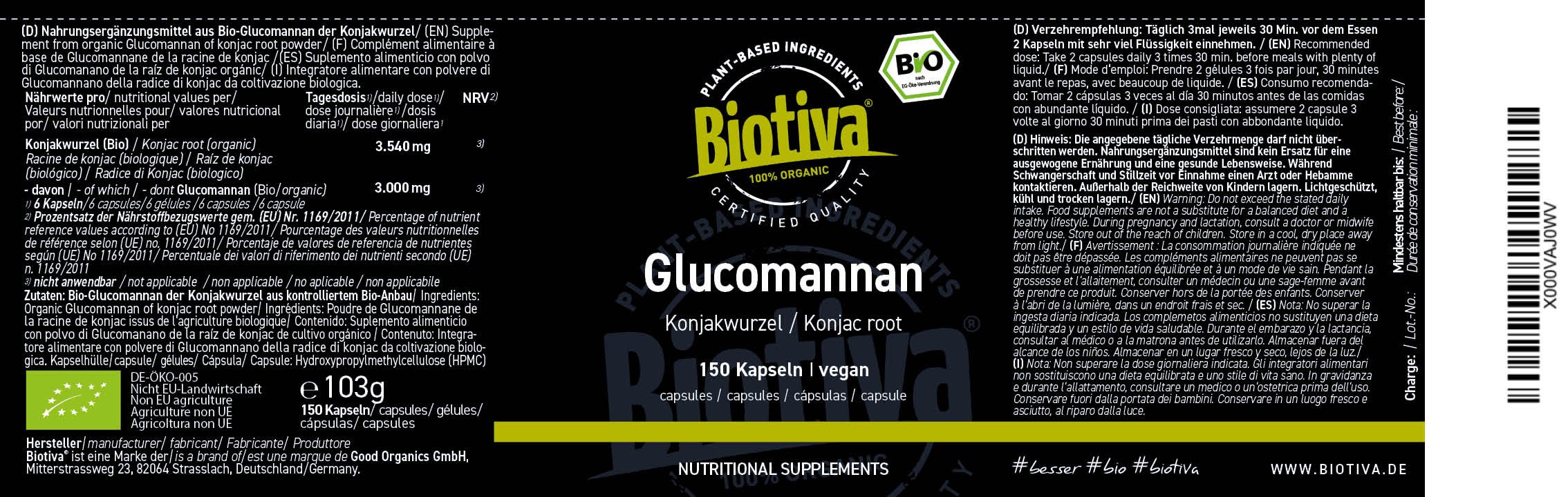 Biotiva Glucomannan hochdosiert Bio