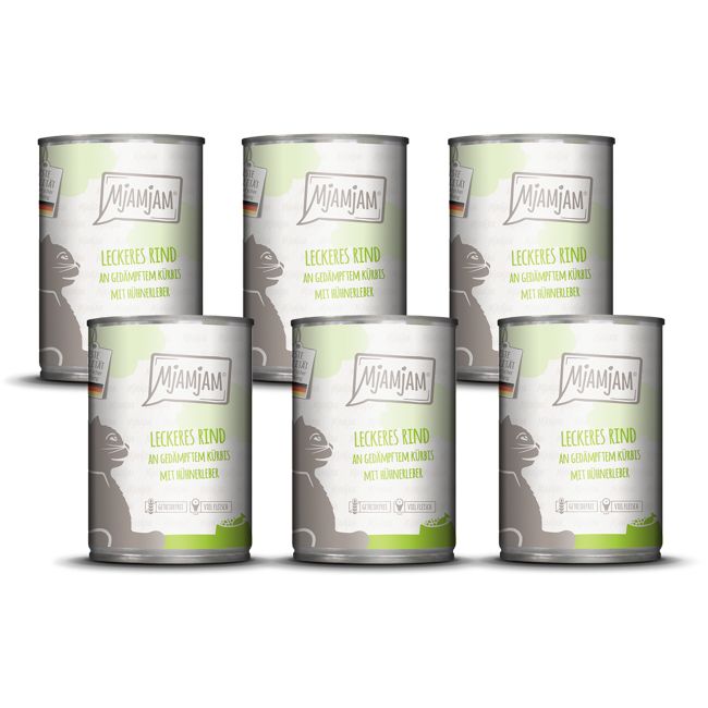 MjAMjAM - leckeres Rind an gedämpftem Kürbis 6x400 g Futter