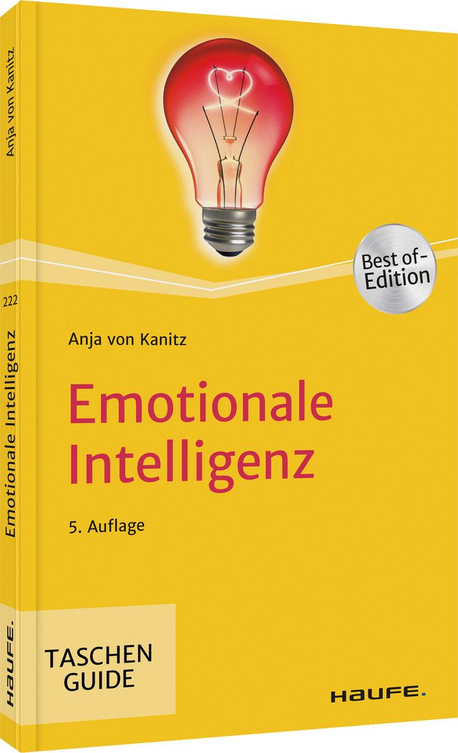 Buchcover mit Titel "Emotionale Intelligenz". Autor: Anja von Kanitz. Gelber Hintergrund, Glühbirne mit Herz. "Best of Edition"-Siegel.
