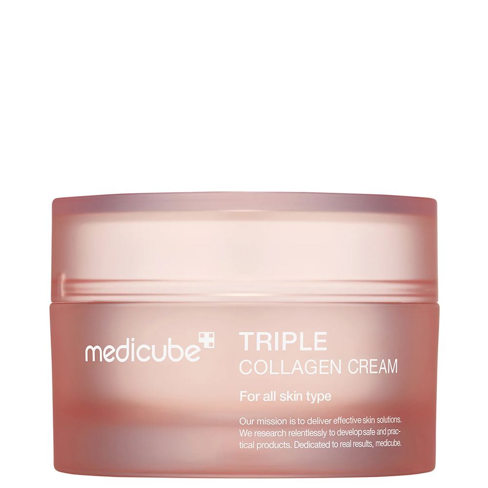 Medicube Triple Collagen Cream Tiegel, Frontansicht, mit Produktinformationen.