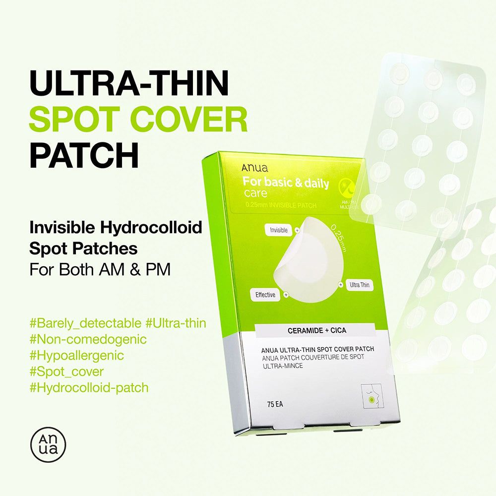 Anua Ultra-Thin Spot Cover Patch Packung mit 15 Hydrokolloid-Pflastern.