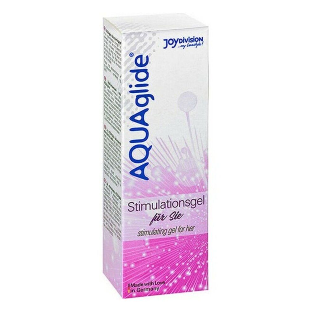 AQUAglide Stimulationsgel Verpackung. Rosa und weiß. Auf weißem Hintergrund.
