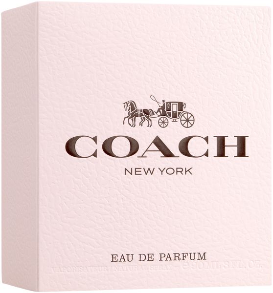 Rosa Verpackung mit Coach Logo und Kutsche. Schriftzug: COACH NEW YORK, Eau de Parfum.