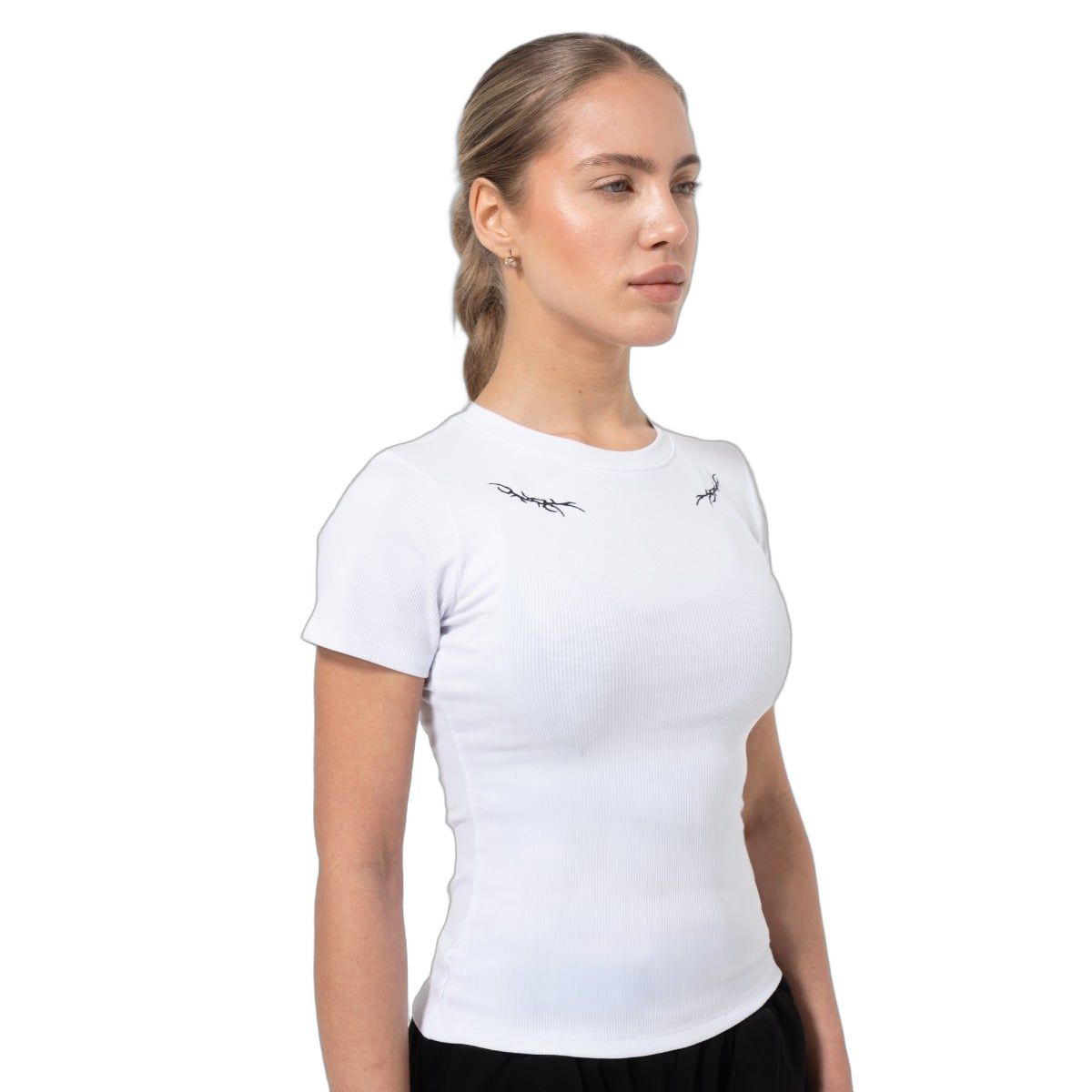 GymBeam T-Shirt Damen slim gerippt mit rundem Ausschnitt in Weiß