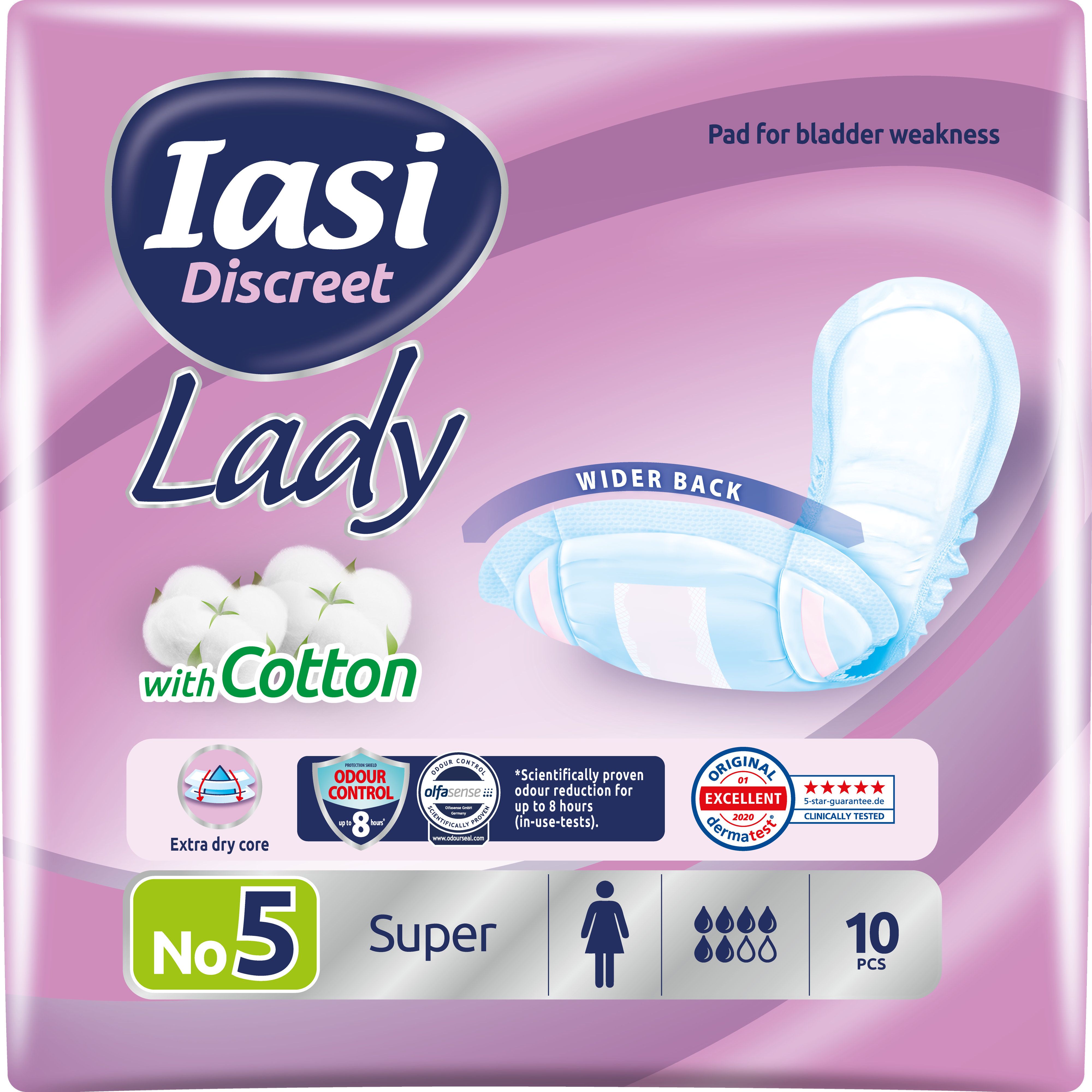 IASI Discreet LADY, Assorbenti per perdite urinarie Femminili Moderate, Taglia Super, 10 Unità