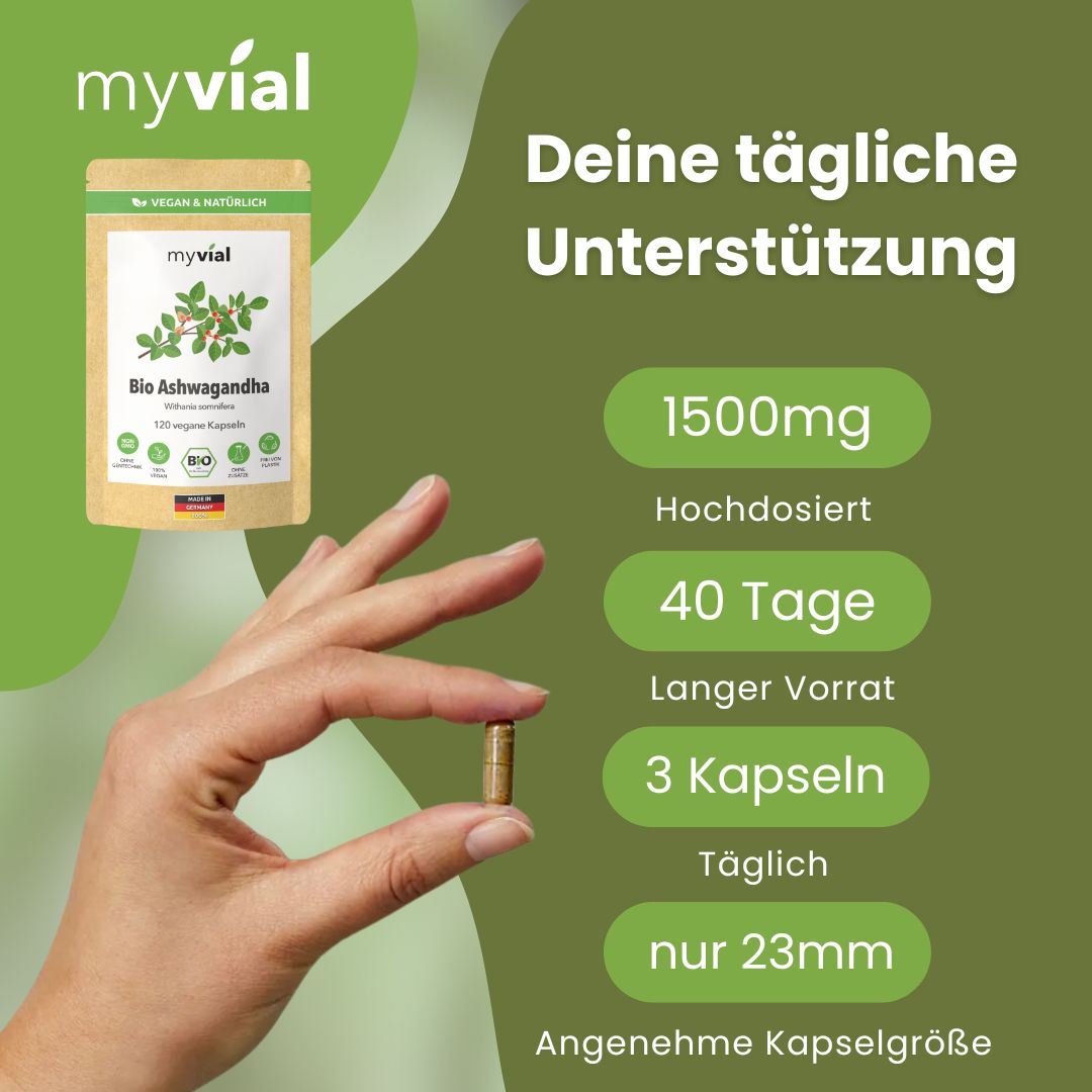 myvial® Bio Ashwagandha Kapseln - Indische Schlafbeere - 1500 mg hochdosiert