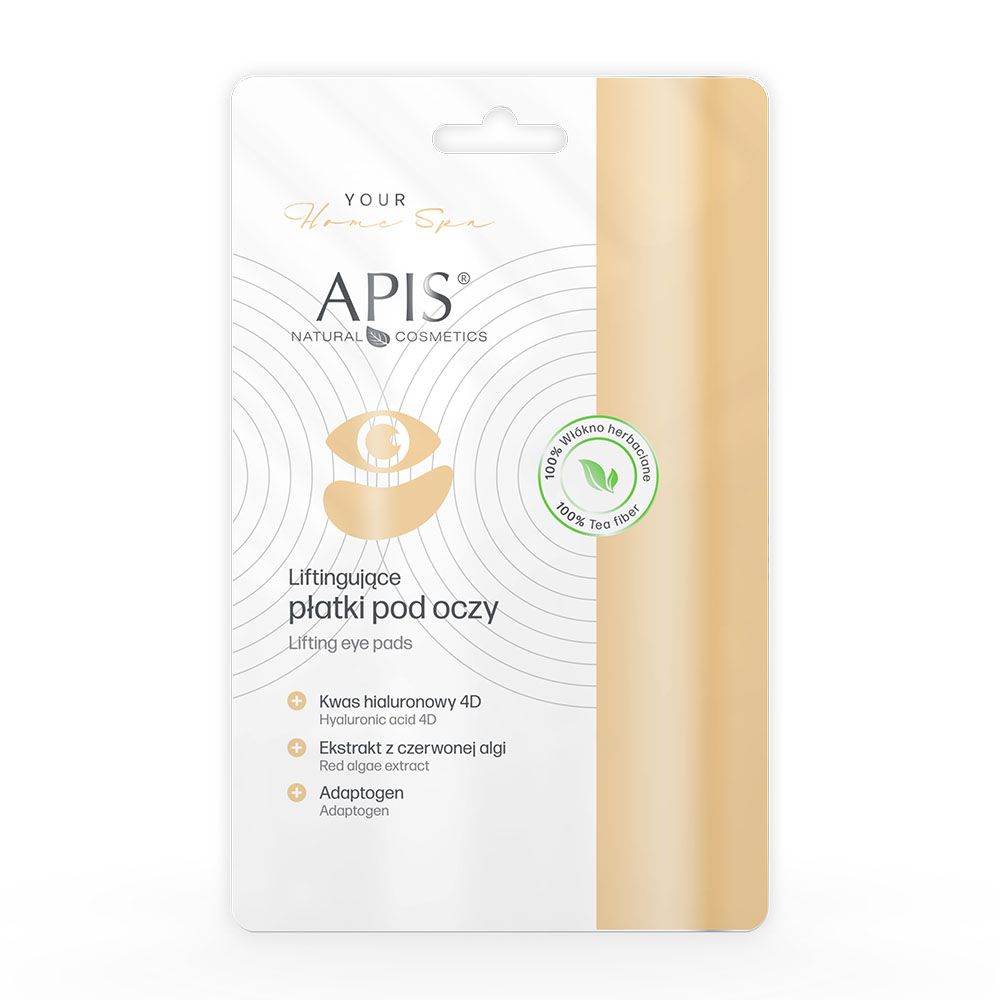 Verpackung mit Augenpads. Logo APIS, Text: Lifting Effekt, Anti-Aging. Zertifizierung: 100% Tea Filter.
